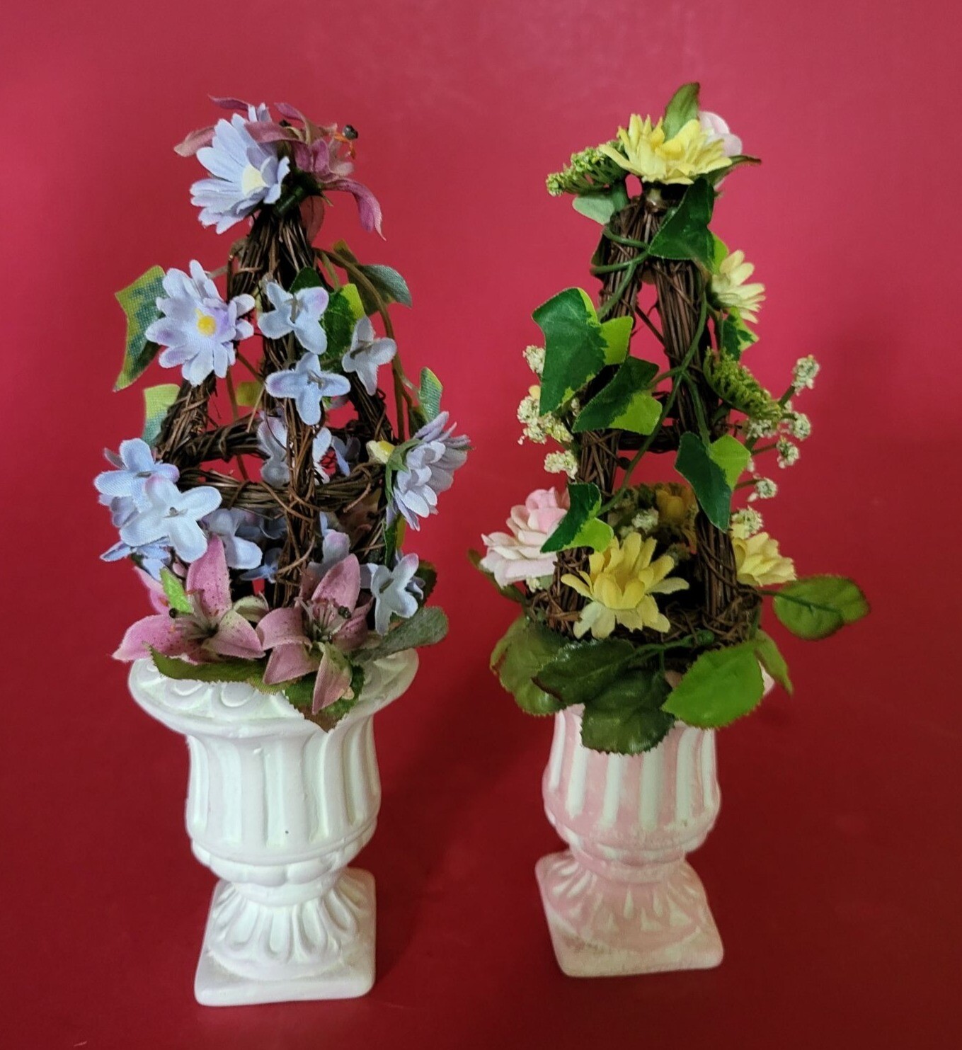Mini Artificial Flower Potted Planter Decor 7″ Set of 2