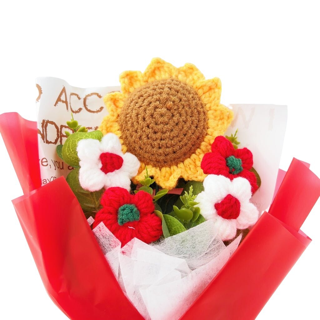 Crochet Flowers Bouquet Sunflower Exquisite Knitted Flower Wrap with Light Ready