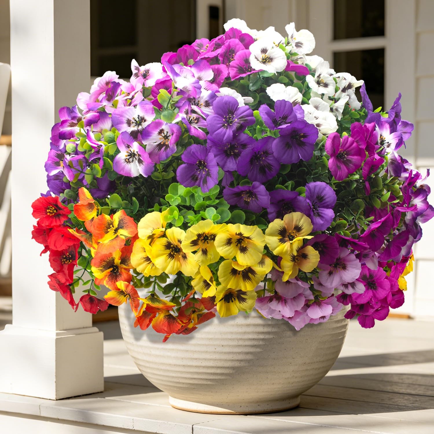 16 Bundles Artificial Pansy Flowers | UV Resistant Fake Silk Pansies, Realist…