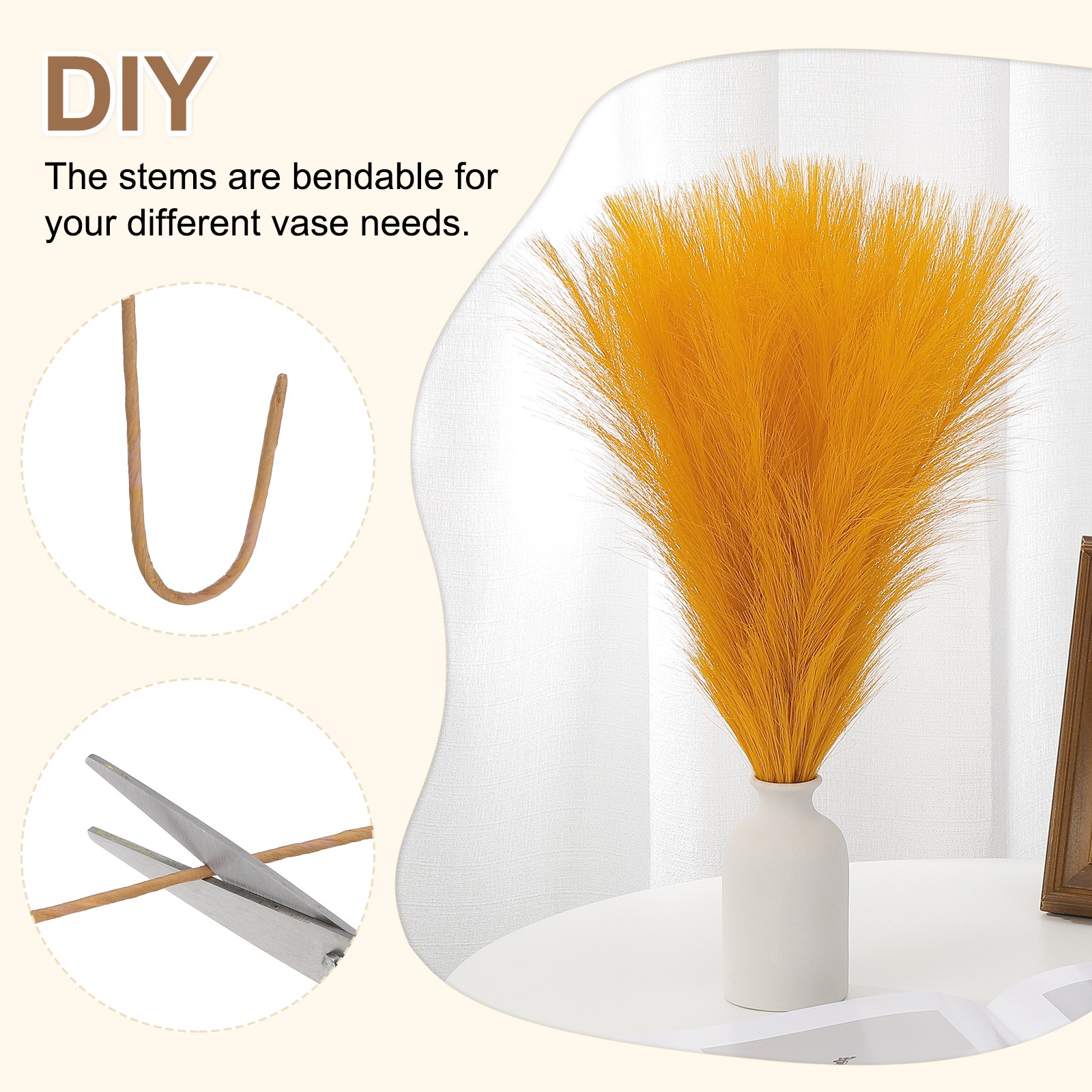 24in Pampas Grass Decor, 50pcs Artificial Pampas Grass Bulk, Orange