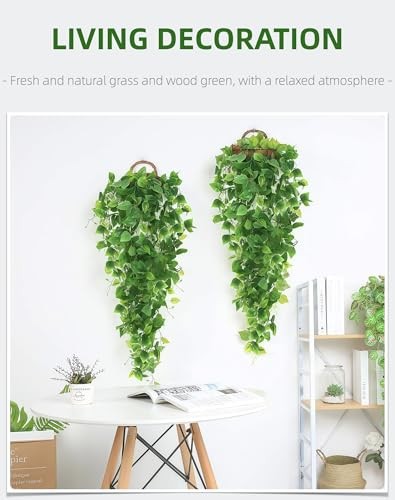 2 Pack Artificial Hanging Ivy Plants (3.6ft) – Fake Vine Greenery for