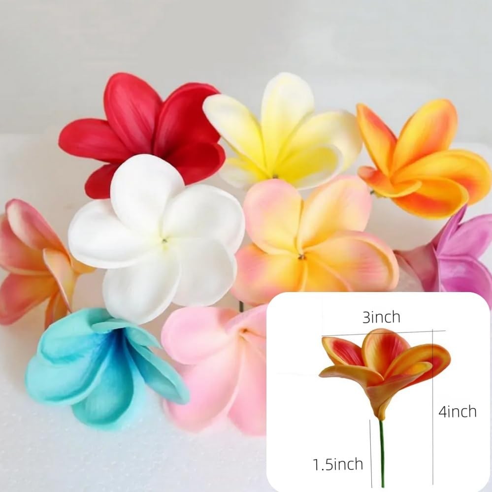 10 pcs Artificial Plumeria Flowers -1.5inch Stems & 3inch Real Touch Lifelike…