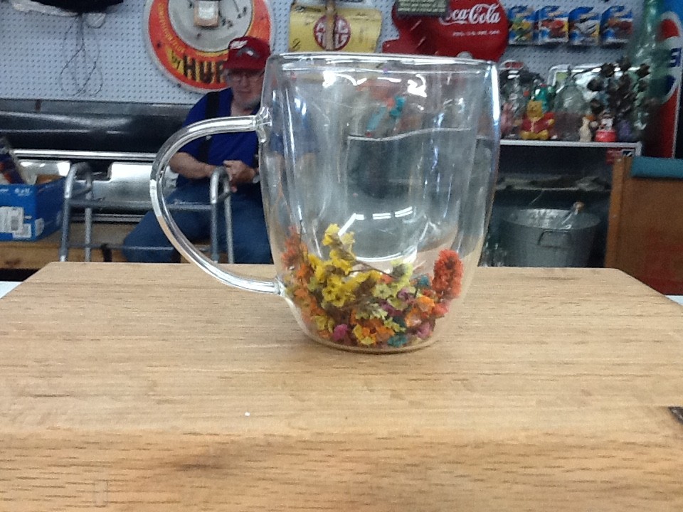 Dried Flowers Glass Mug Double Wall Coffee Tea Cup Botanical Floral Fun Gift