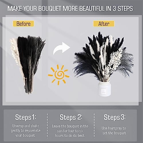 102PCS Black Pampas Grass Decor, Grey White Natural Dried Pampas D-Black 102Pcs