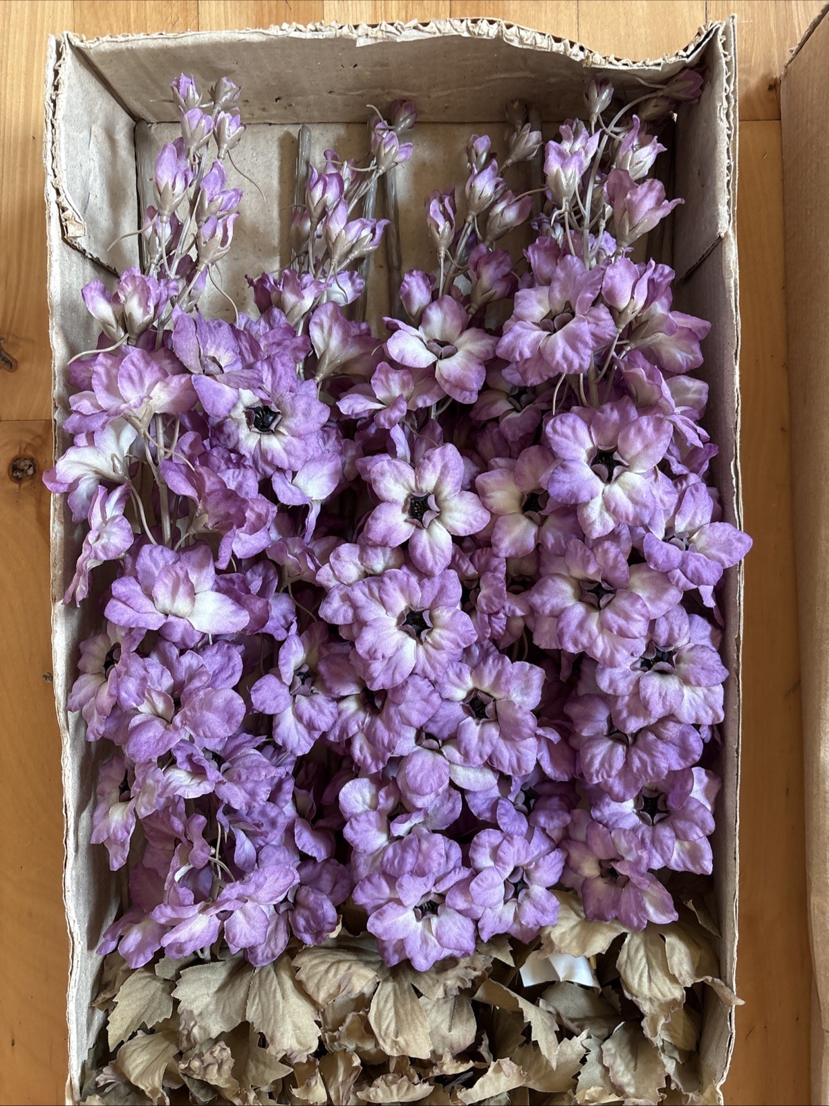 Vintage Plastic Large Purple Larkspur Flower Stems – Case of 12 – New Old Stock
