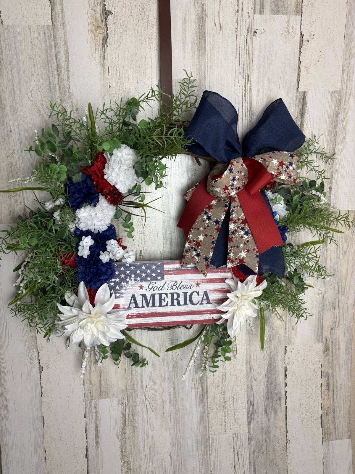 Patriotic Wreath God Bless America – 4th of July Front Door Decor Handmade