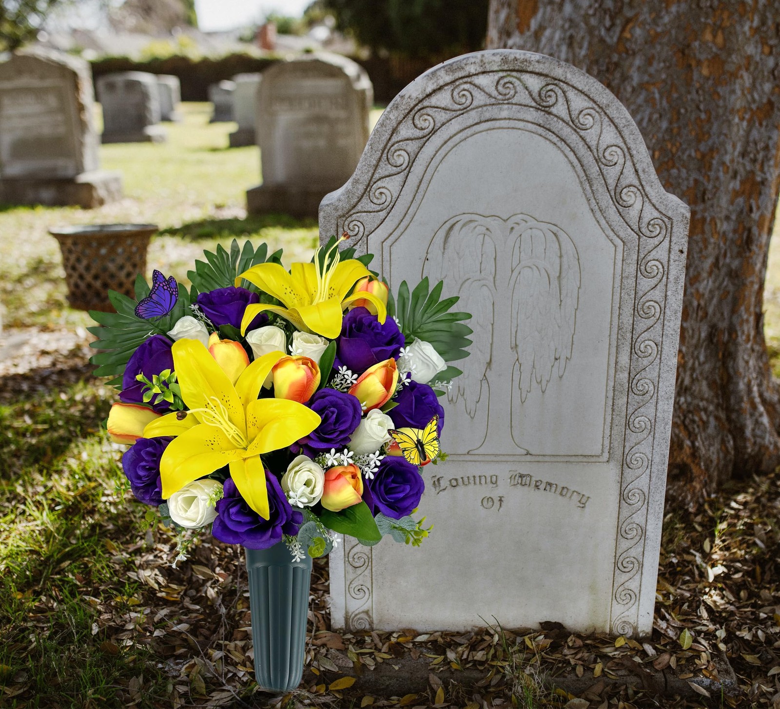 MUVIC Artificial Cemetery Flowers – Memorial Flowers – Outdoor Sympathy Grave…