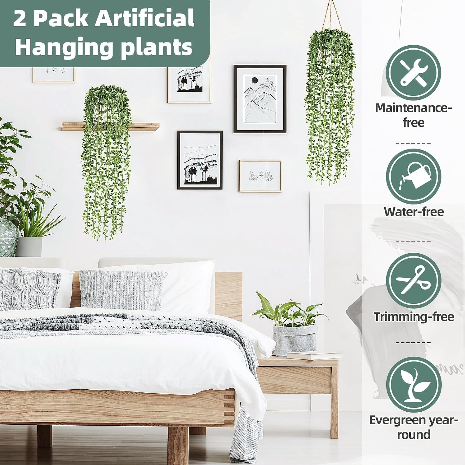Realistic Faux Hanging Plants 2 Pack String of Pearls for Living Room