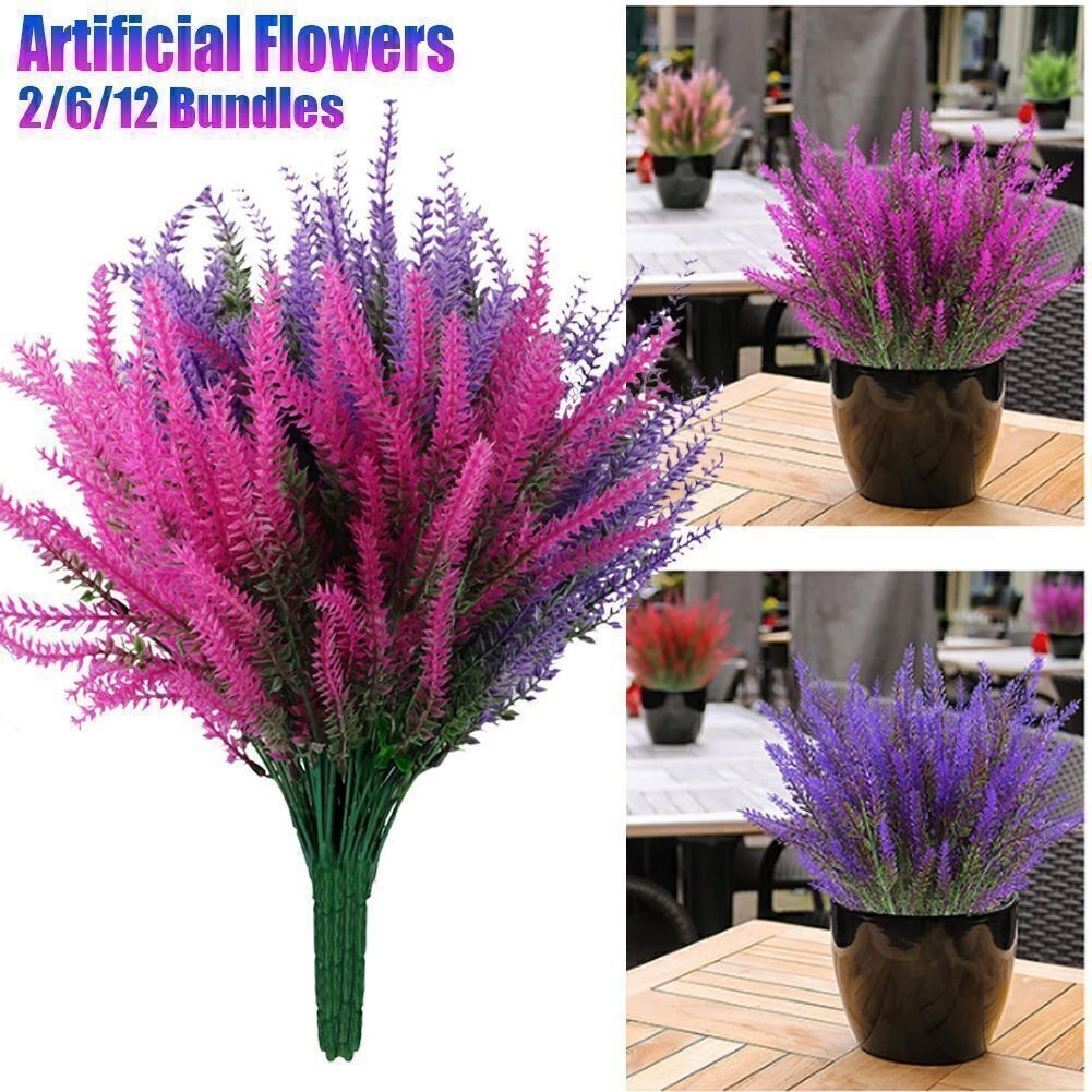Home Garden Lavender Artificial Flowers Fake Plants Decor Hanging Outdoor Yard