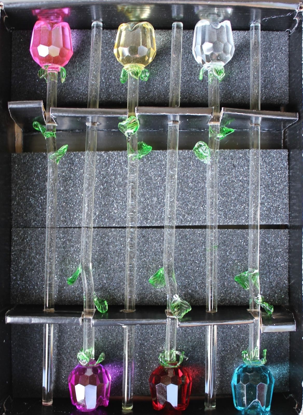 1 12″ Glass Spring Rose Flower with Green Leave, 6 colors to choose from, beauty