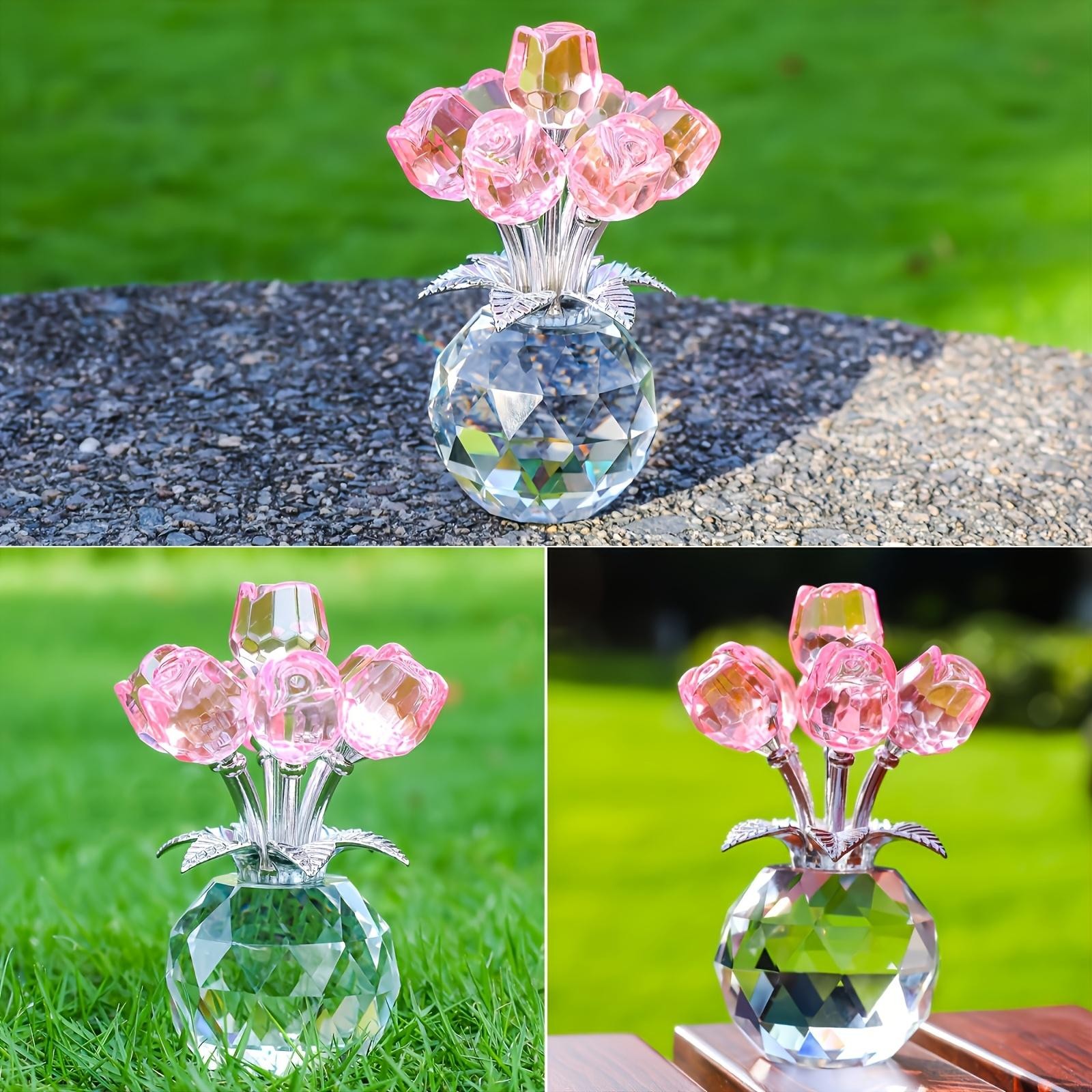 Crystal Gemstone Rose Flower Colourful Rose Bouquet Eternal Ornament Gift
