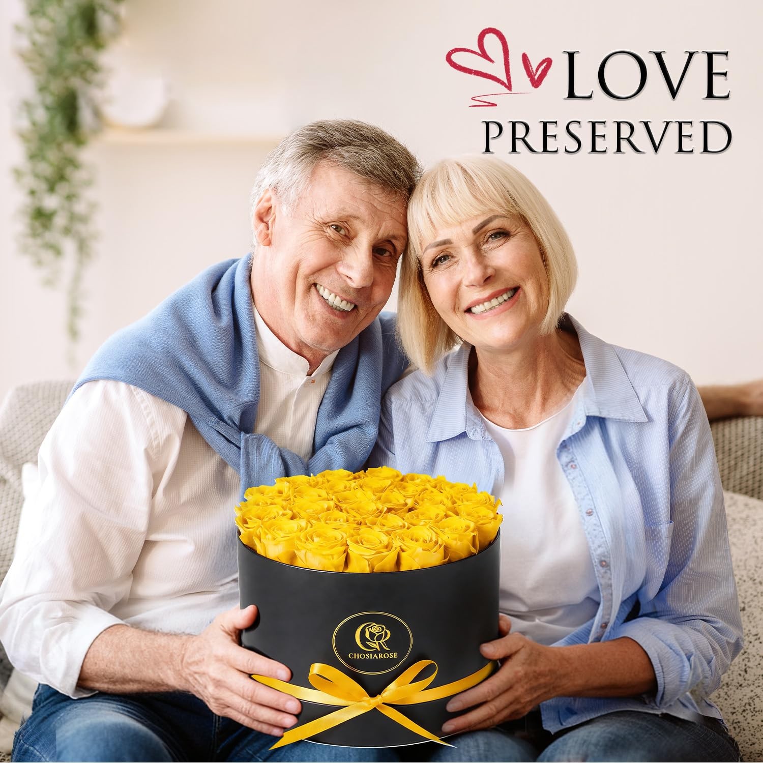 27 PCS Yellow Preserved Roses Forever Flowers Gift Box For Women Mom Wife