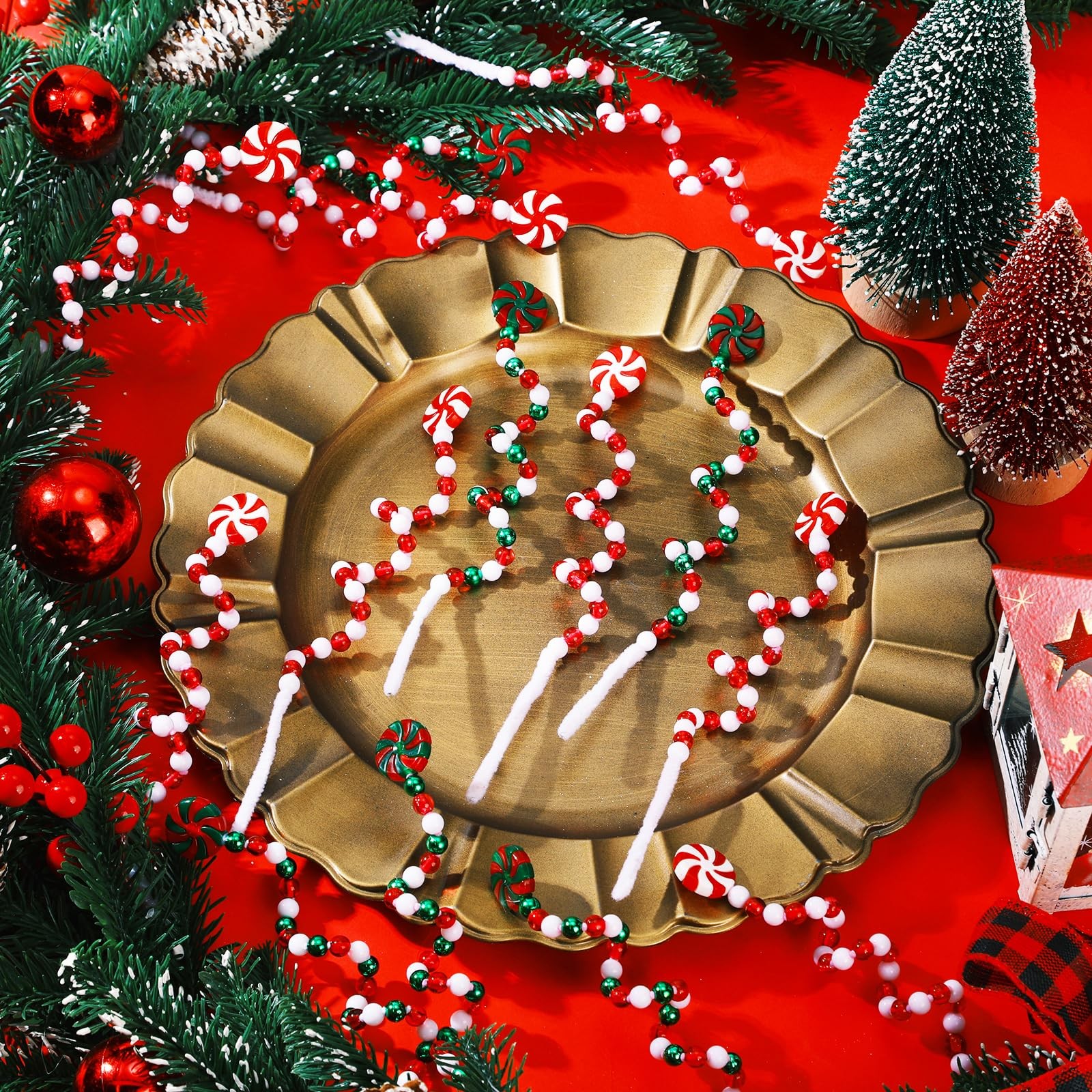 32 PCS Candy Christmas Tree Picks Decoration 8.7 Inch Red Green White Ornament