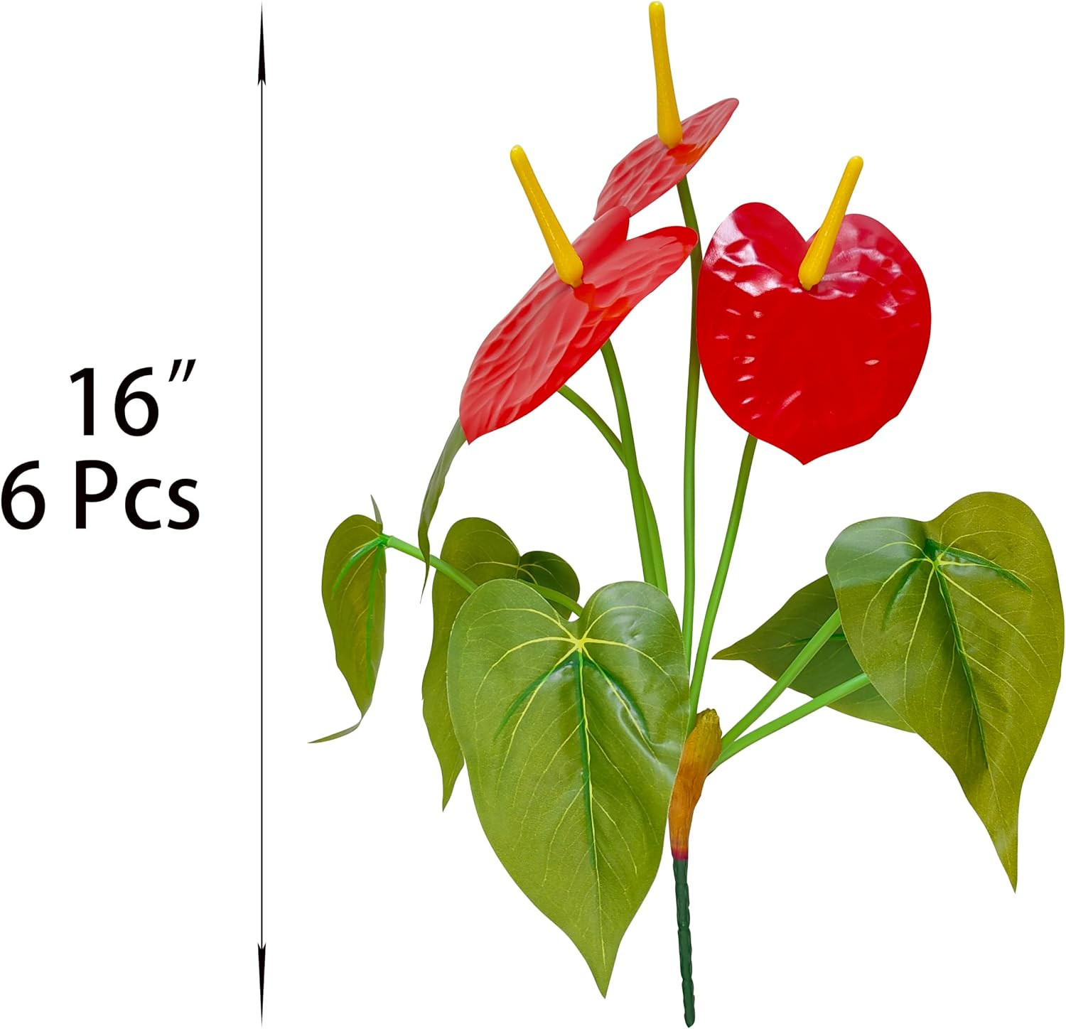 6 Pcs 16” Red Anthurium Artificial Flowers for Home & Garden Decor