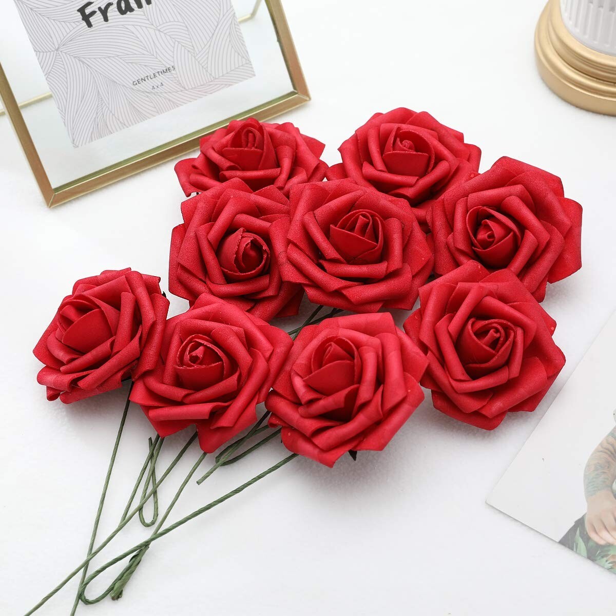 25 Lifelike Foam Roses Flowers Decor Fall Fashion Wedding Bouquets Centerpieces
