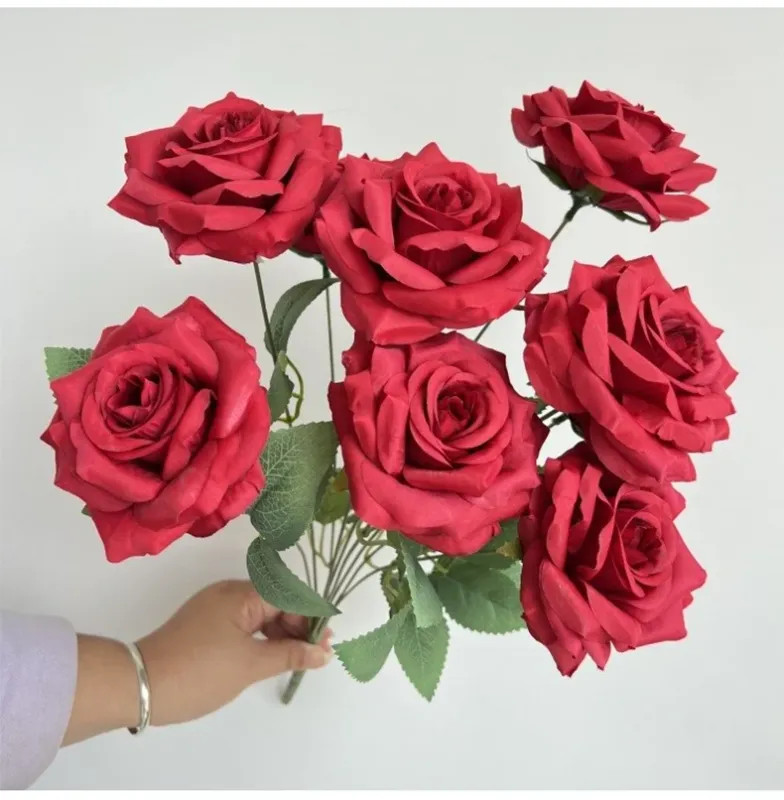 9 Heads Diamond Roses Bouquet Artificial Flower Pink Red Blue White Rose Fake