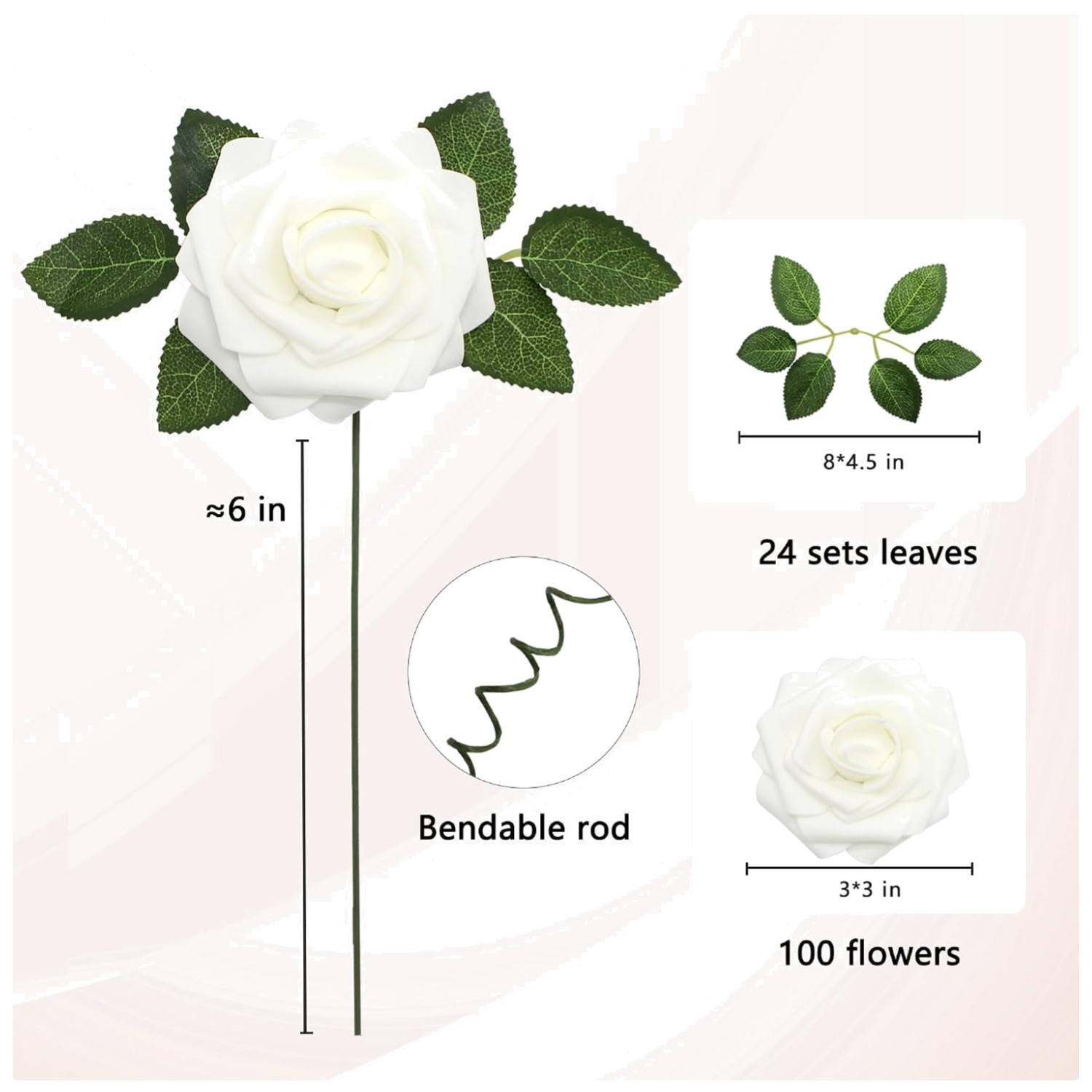 Fake Roses with Bendable Stem – Real Looking Flowers 100pcs