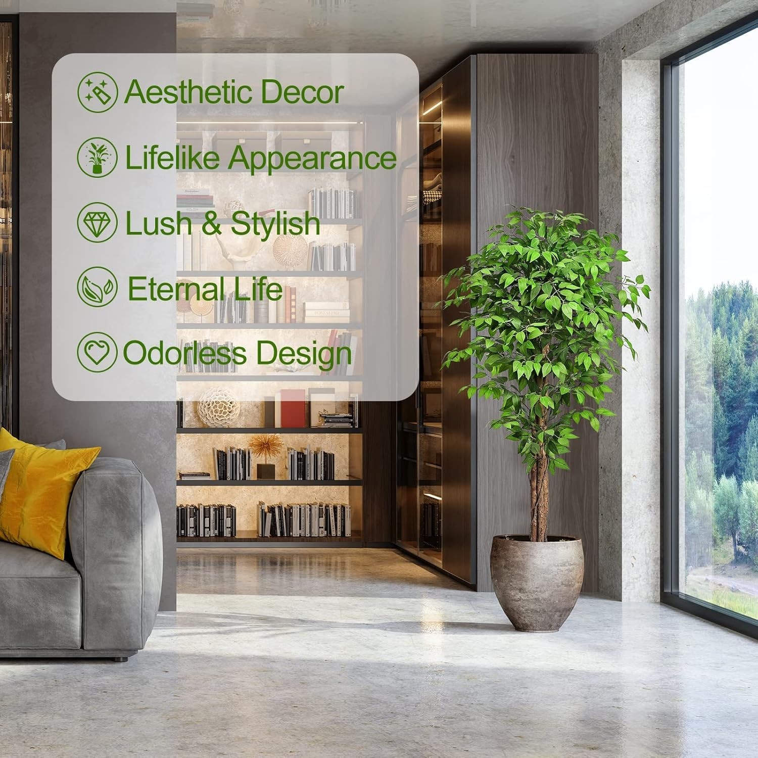6.2ft Ficus Artificial Trees with 3 Natural Curved Trunks, 74″ Tall Lush Faux…