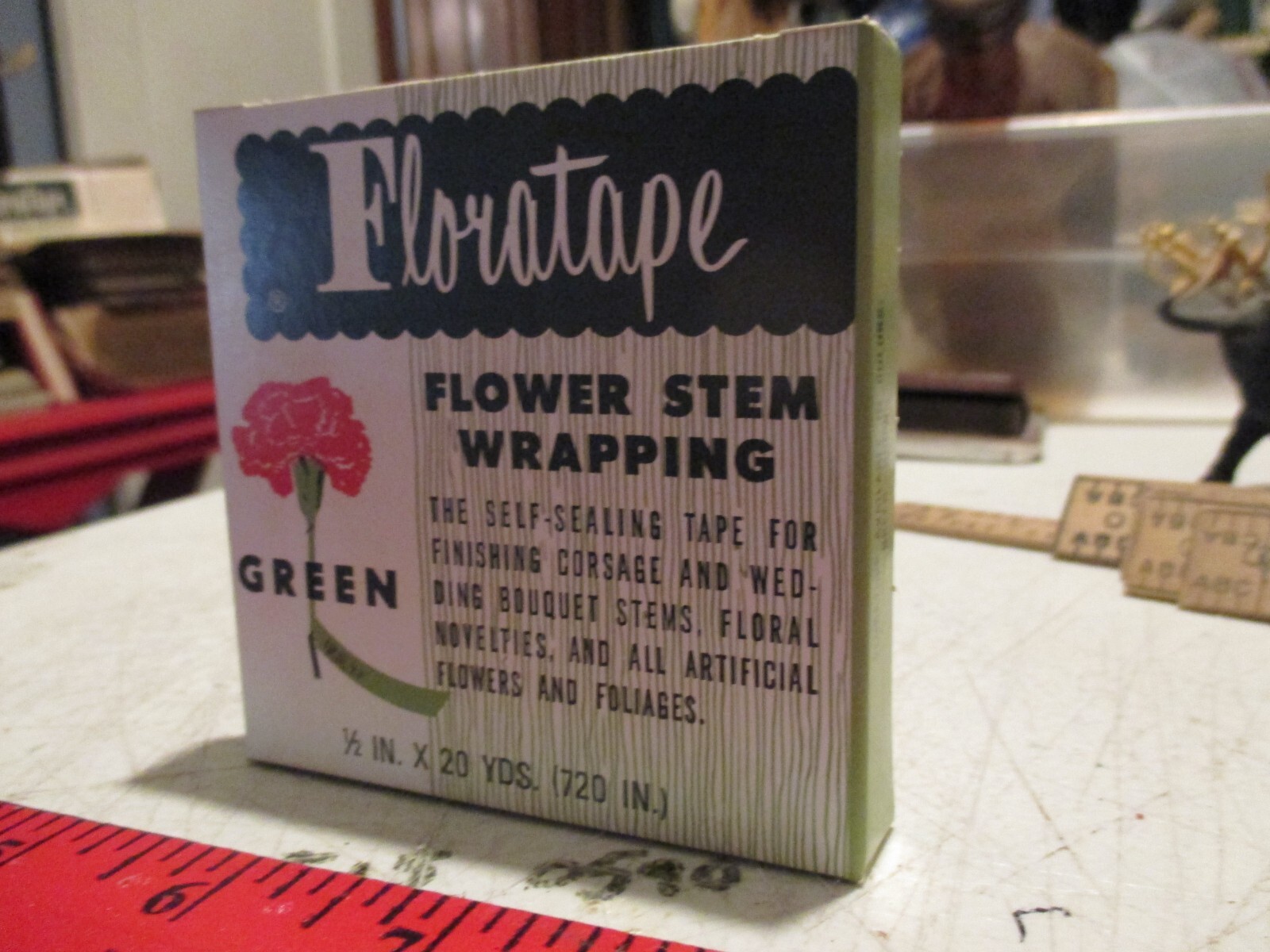 Vintage Floratape Flower Stem Wrapping, NOS, Green, 1/2×20 Yds, American Can Co.