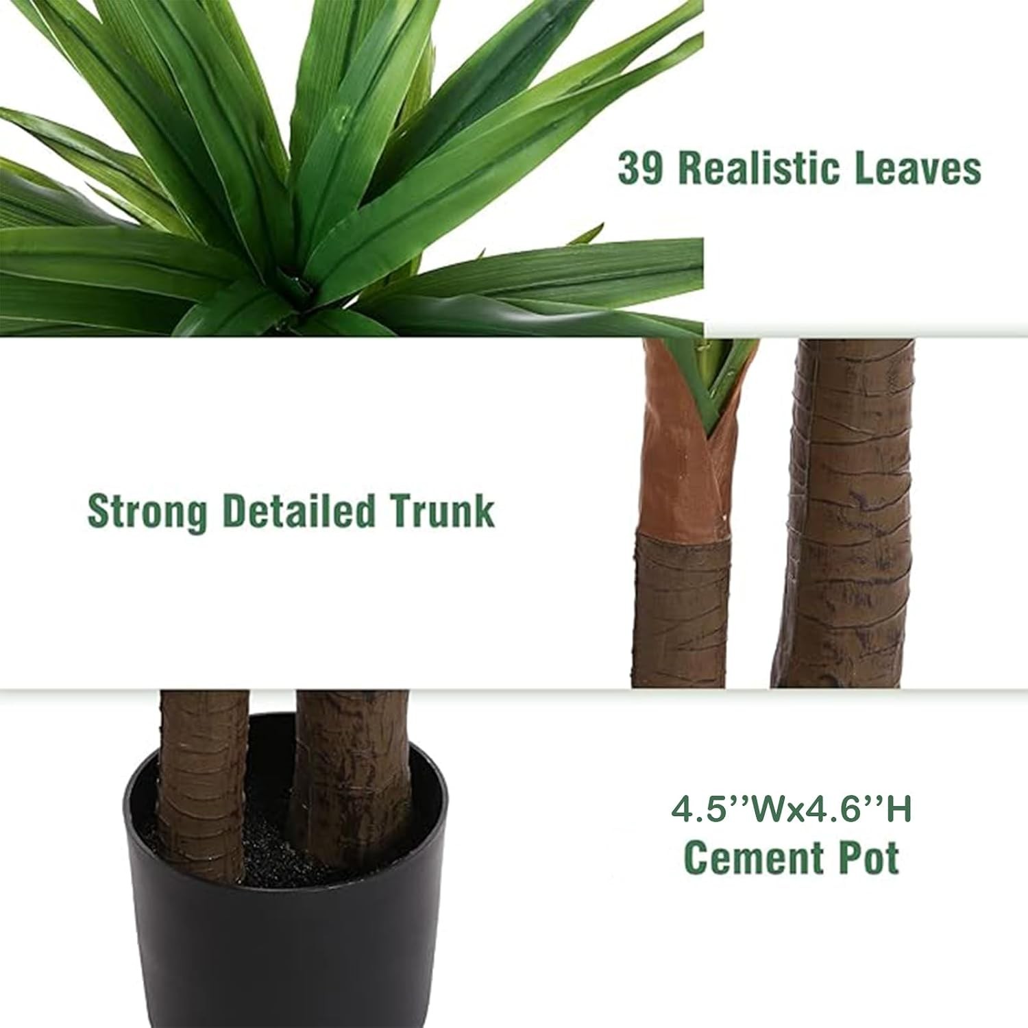 Dracaena Indoor Plant 4ft Tall Faux Plants Large Fake Potted Yucca Tree Tropical
