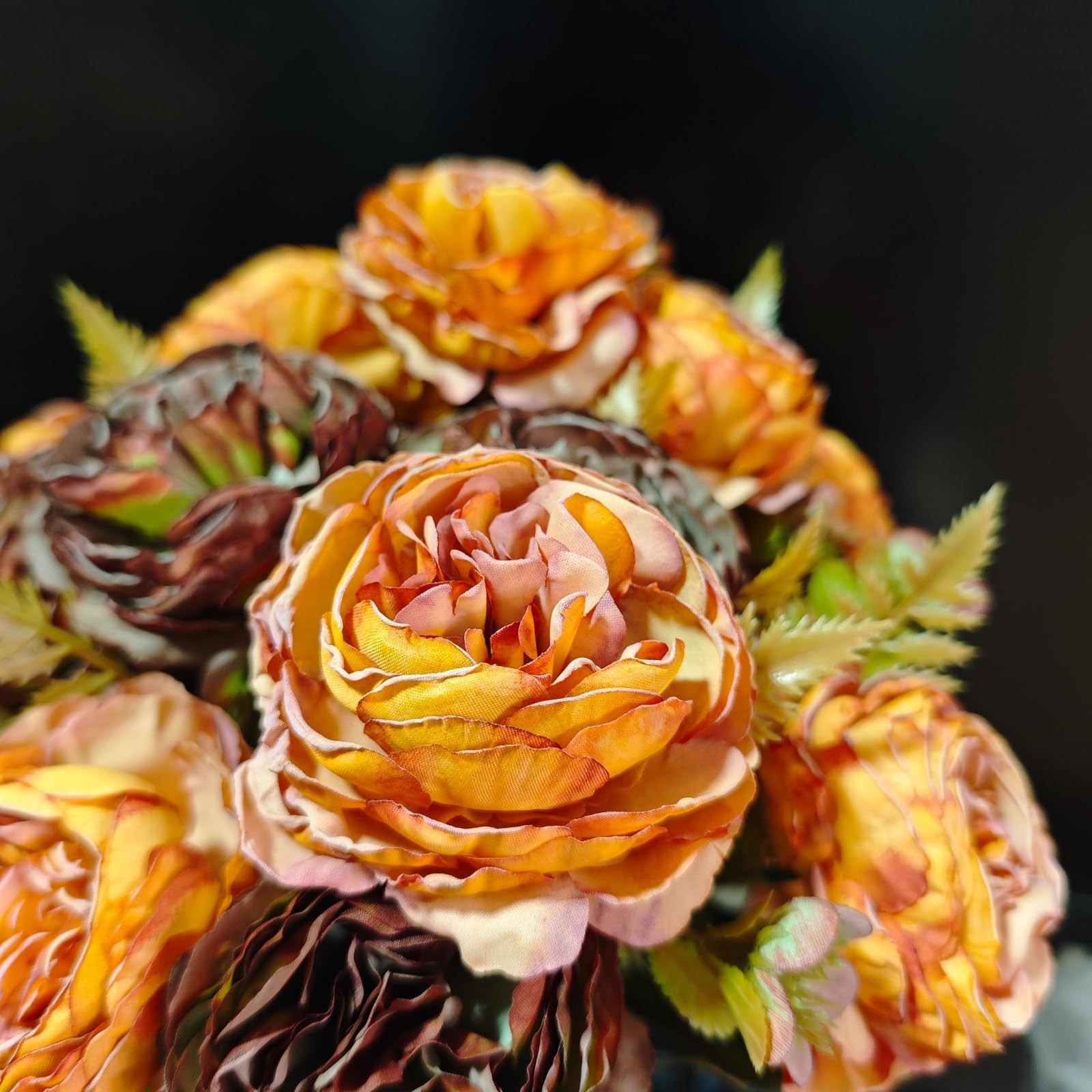 8 PCS Burnt Orange Peonies Artificial Flowers Fall Fake Peony Silk Bouquet Table