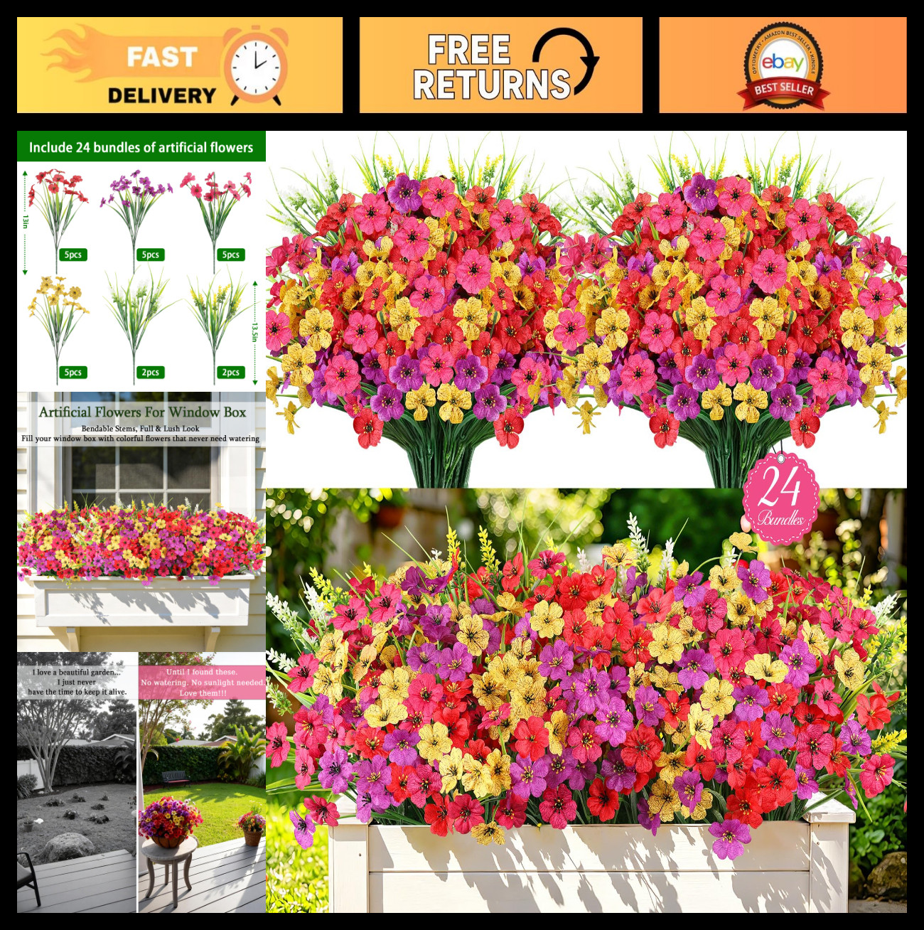 24 Bundles Realistic Faux Silk Flowers – No Fade Lavender for Garden, Patio, Por