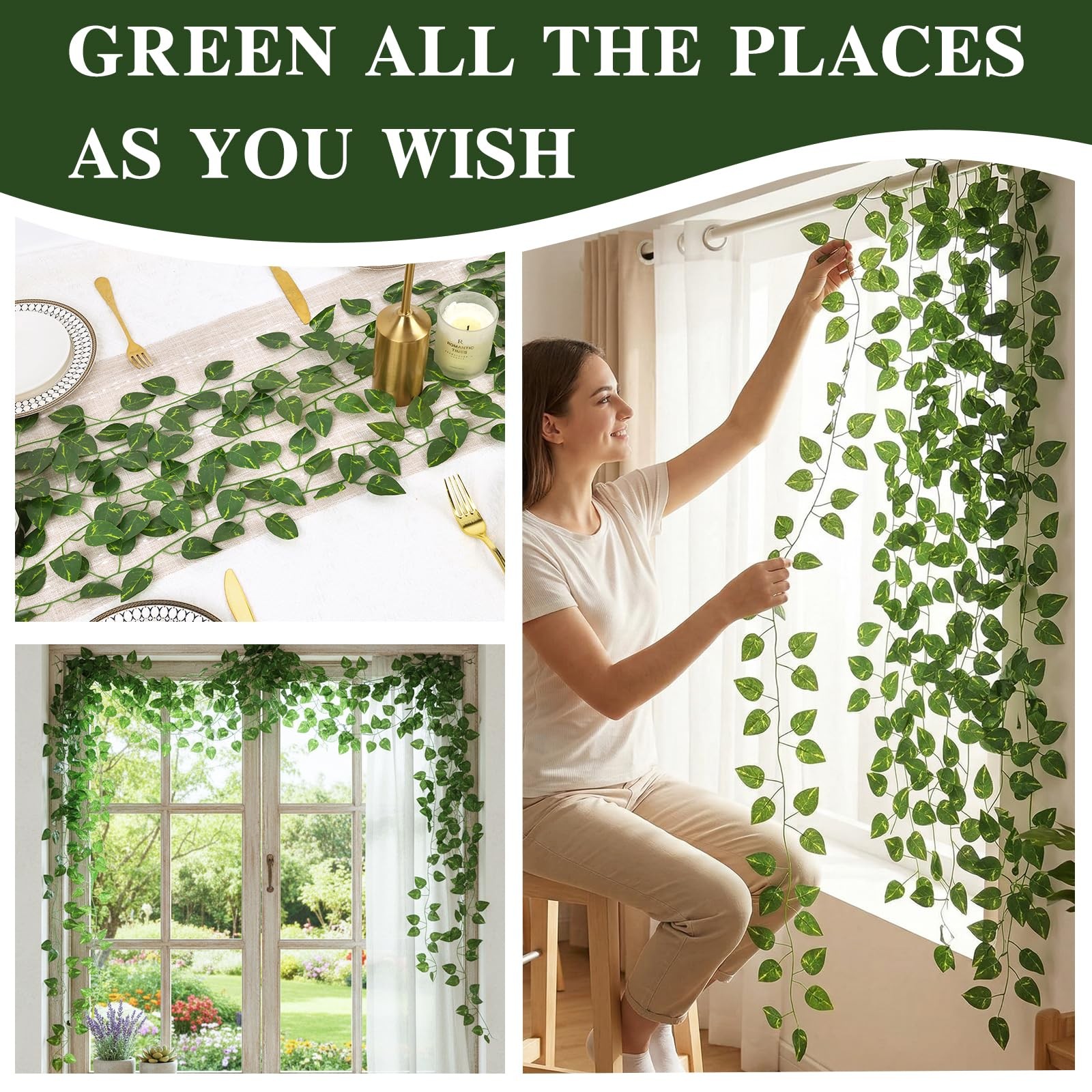 Fake Ivy Vines for Room Decor 12pcs Fake Ivy Greenery Garland Wall Decor (Pot…