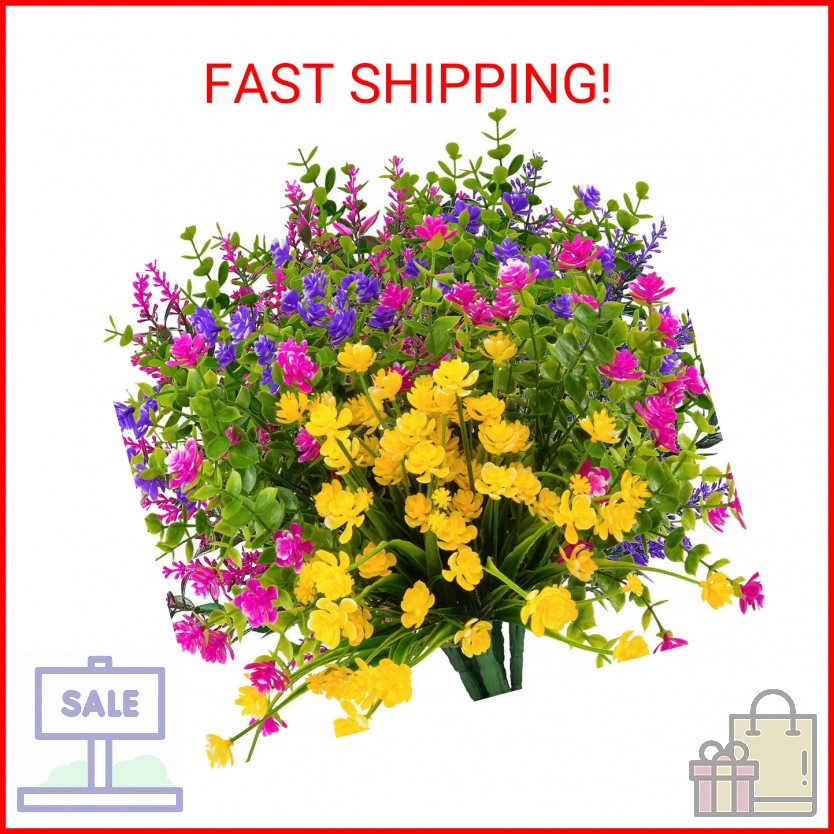 KLEMOO 12 Bundles Outdoor Artificial Fake Flowers UV Resistant No Fade Boxwood F