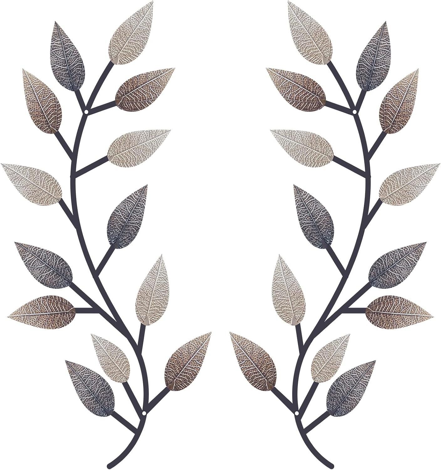 2-Pack Metal Tree Leaf Wall Art, Vintage Brown Olive Branch Vine Wall Decor