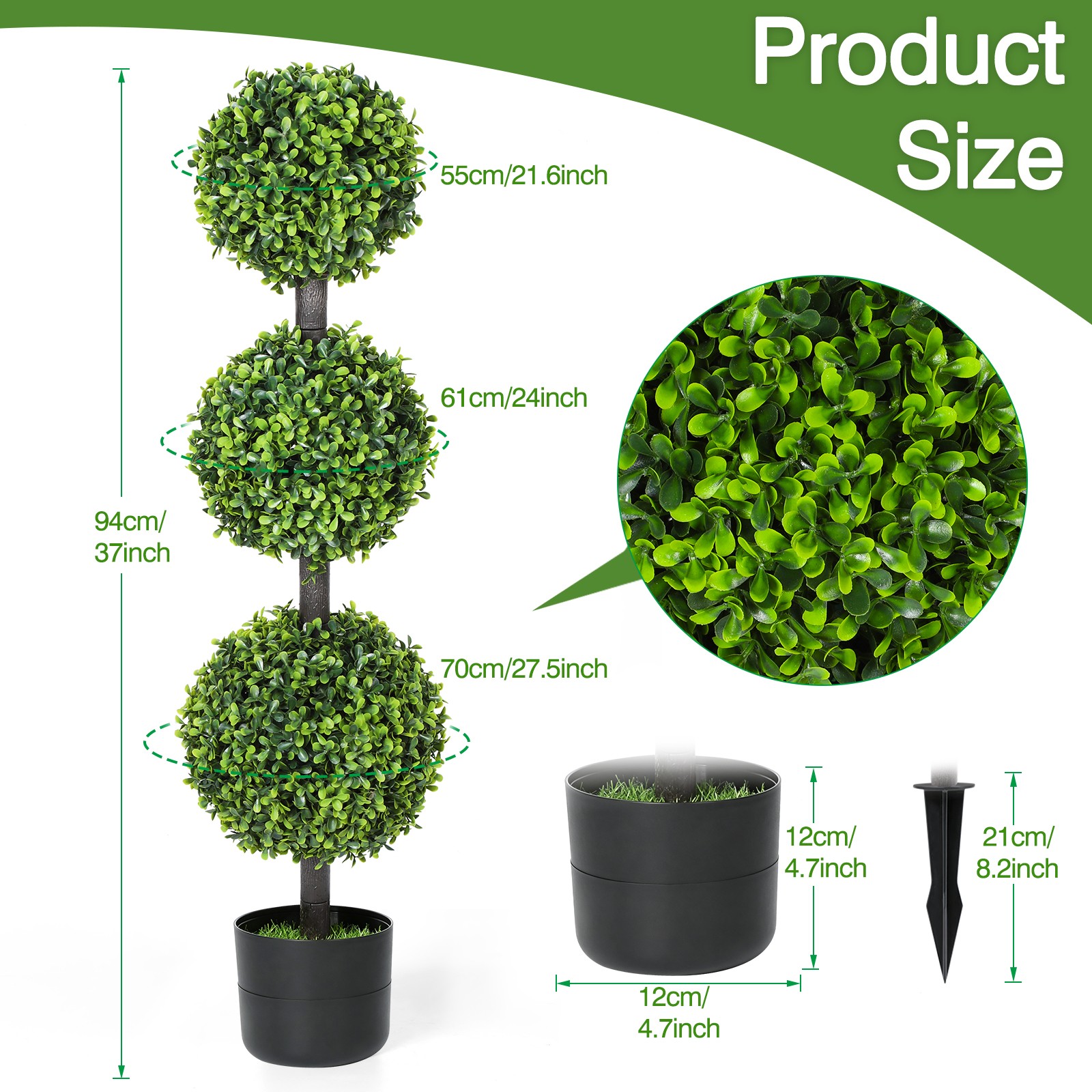 2Pack Outdoor Fake Bushes Plant w/Ground Spike UV Resistant Artificial Plant 3ft