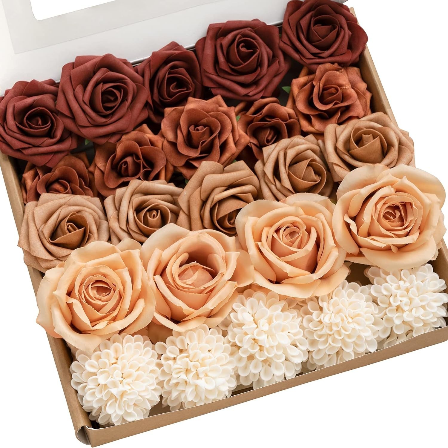 24PCS Faux Silk & Foam Roses & Dahlia Wedding & Home Decor, Autumn Colors