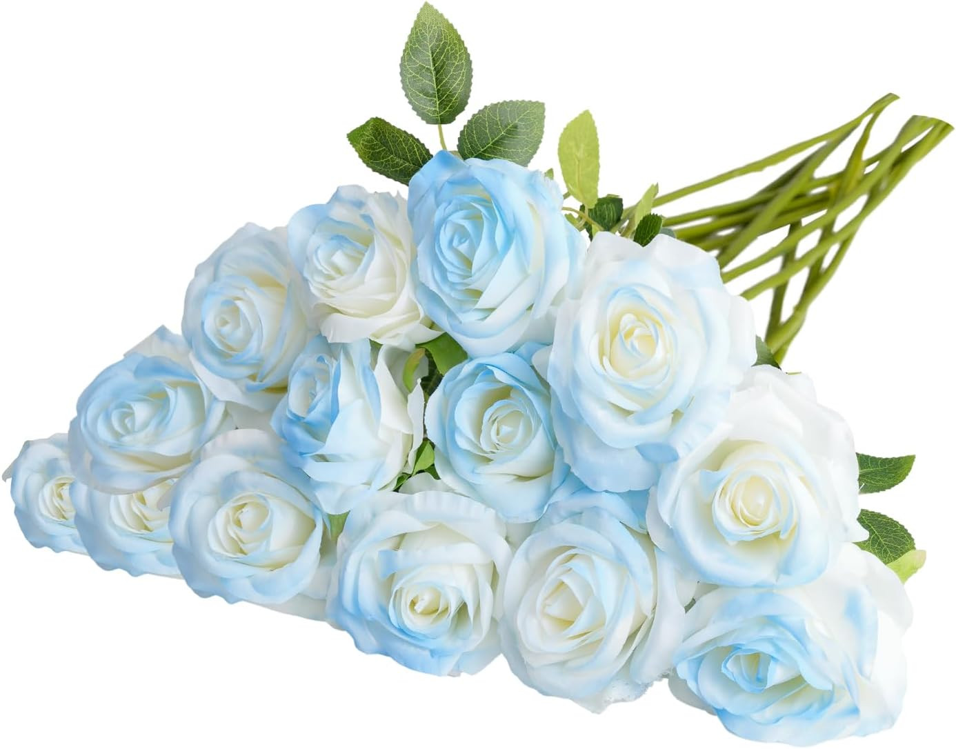 Pink Blue Mix Artificial Roses Fake Flowers Not Bend the Peduncle with Stems for