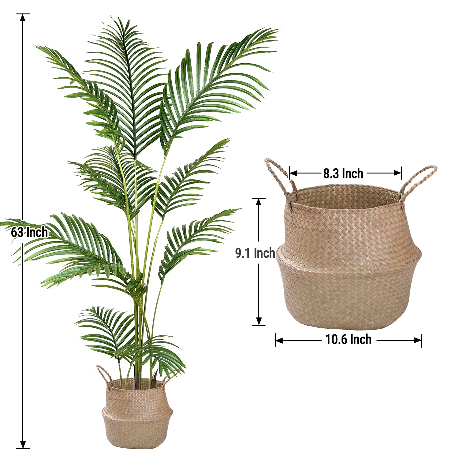 Artificial Palm Tree with Pot, Faux Areca Palm Plant with Real Touch Leaves