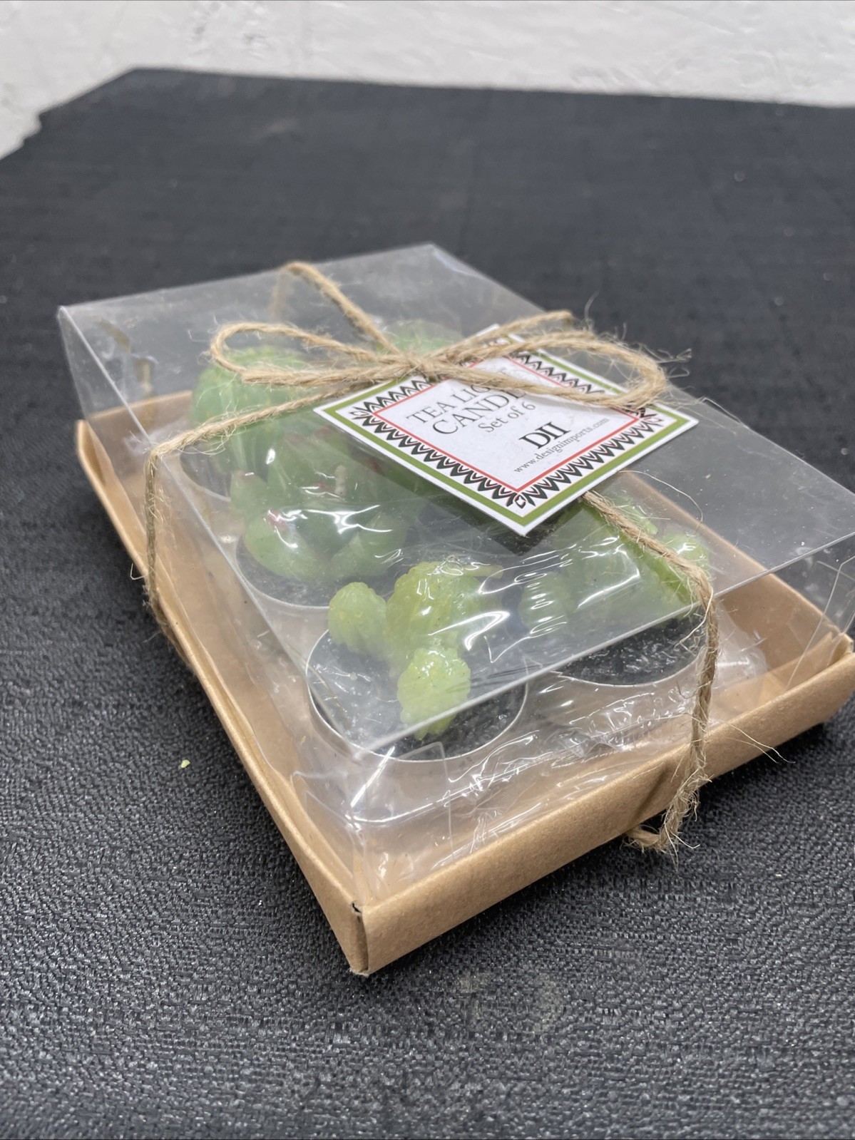 Succulent Shaped Candles Gift Boxed With Ribbon Plants Set of 6 Tealight Green