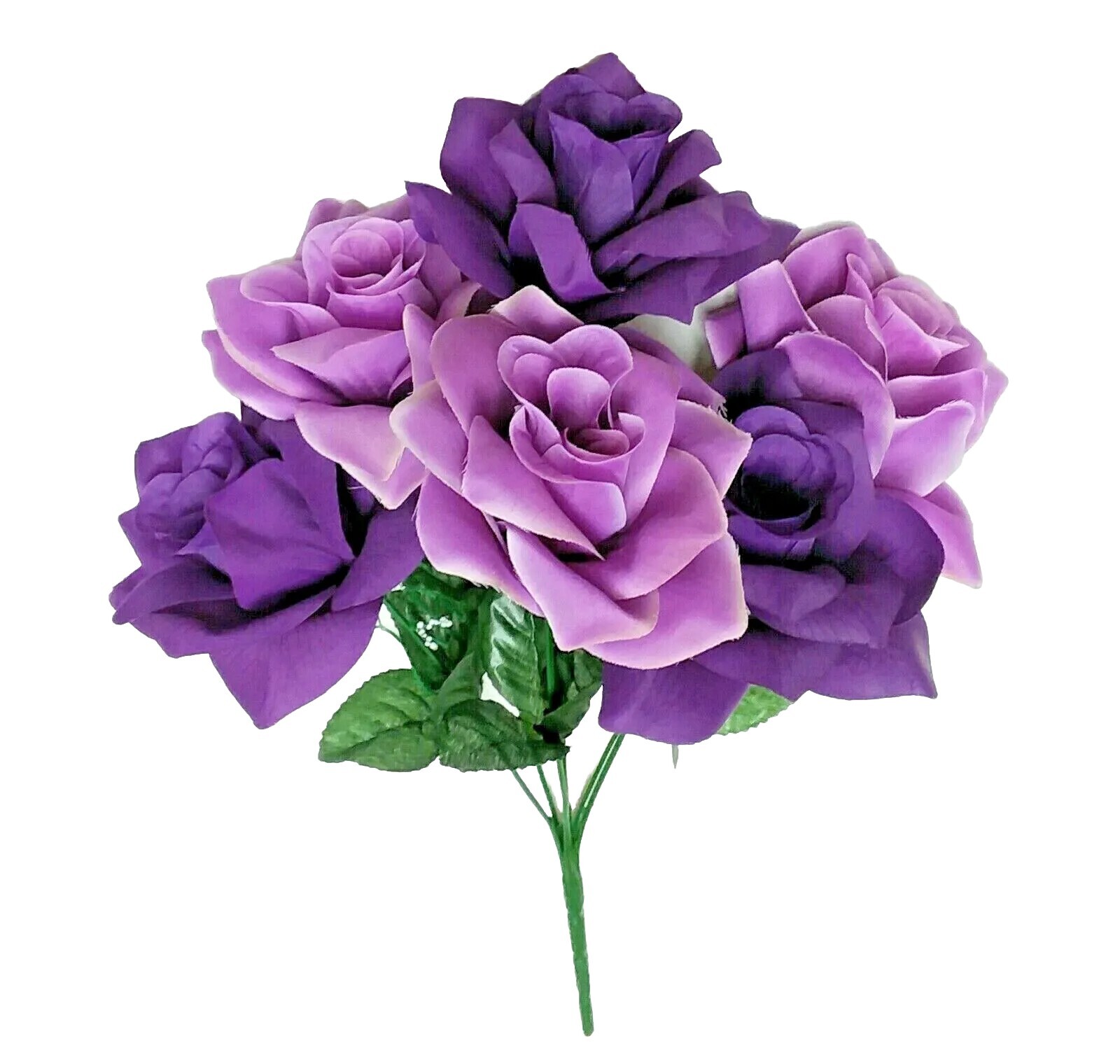 Purple & Lavender 6-4″ Roses 14″ Bush Silk Flower Wedding Home Decor Craft USA