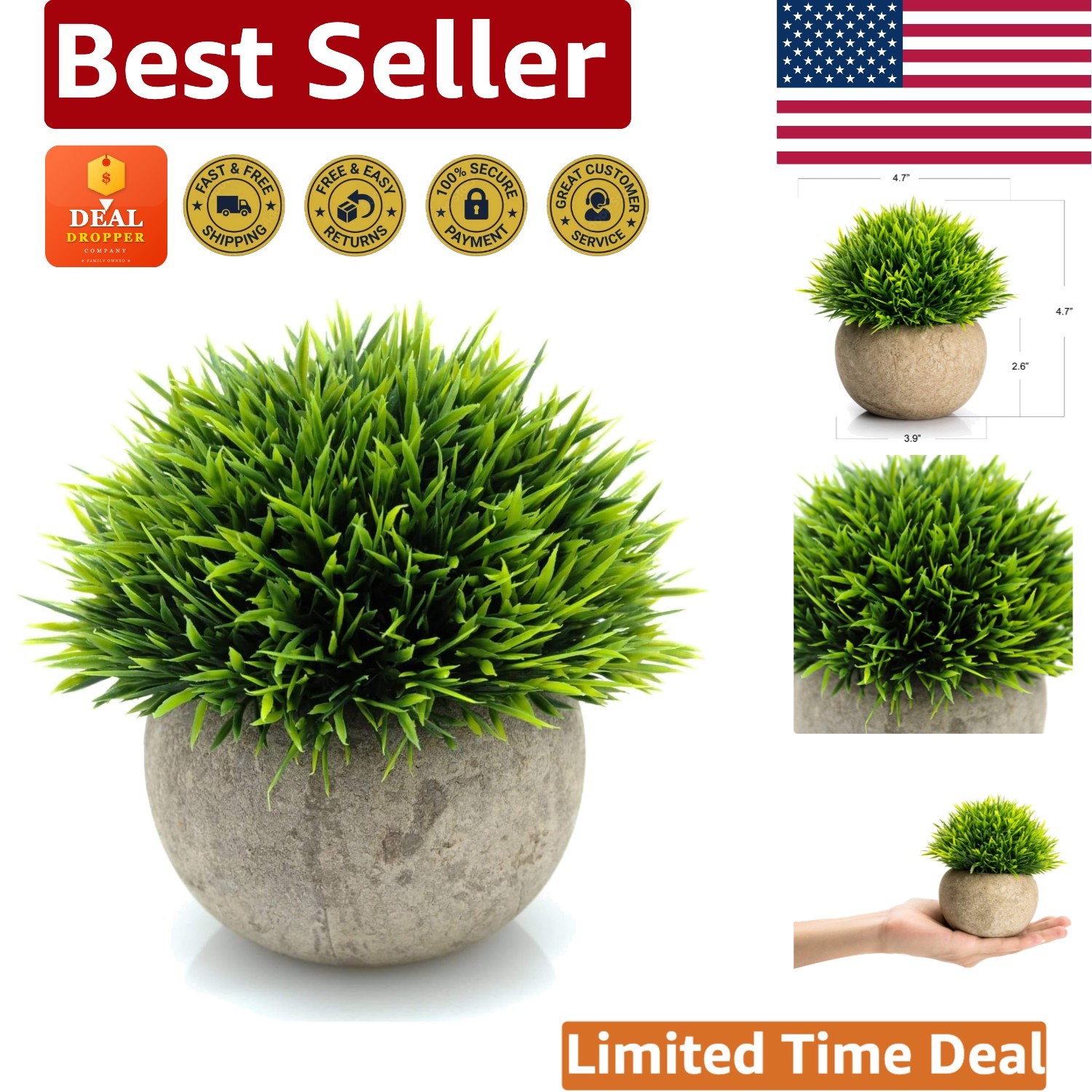 Charming 4.7″ Artificial Topiary Ball in Round Paper Mache Pot for Home Accents