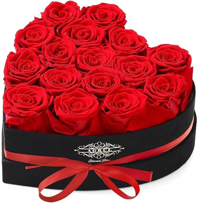New 16 Flower Forever Heart Shape Box Eternal Preserved Roses Gift for Wife Mom