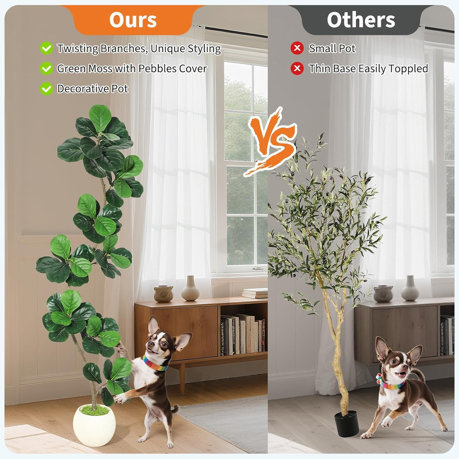 Fiddle Leaf Fig Artificial Tree with White Planter,7Ft Faux Plants Indoor with M