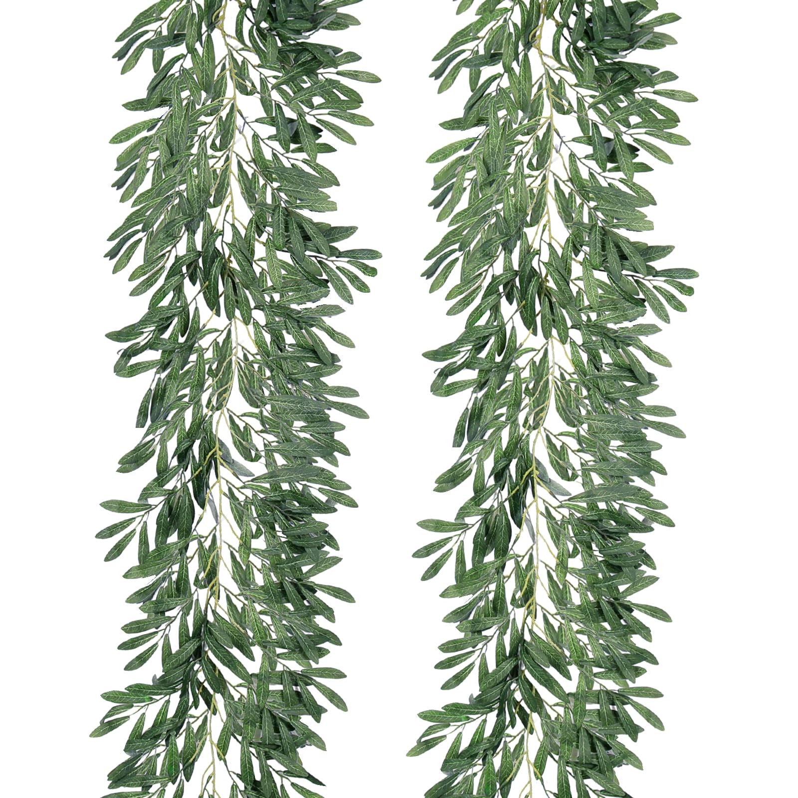 RECUTMS 2Pc Artificial Silk Olive Leaves Vines Garland 6.2Ft Green Rattan No