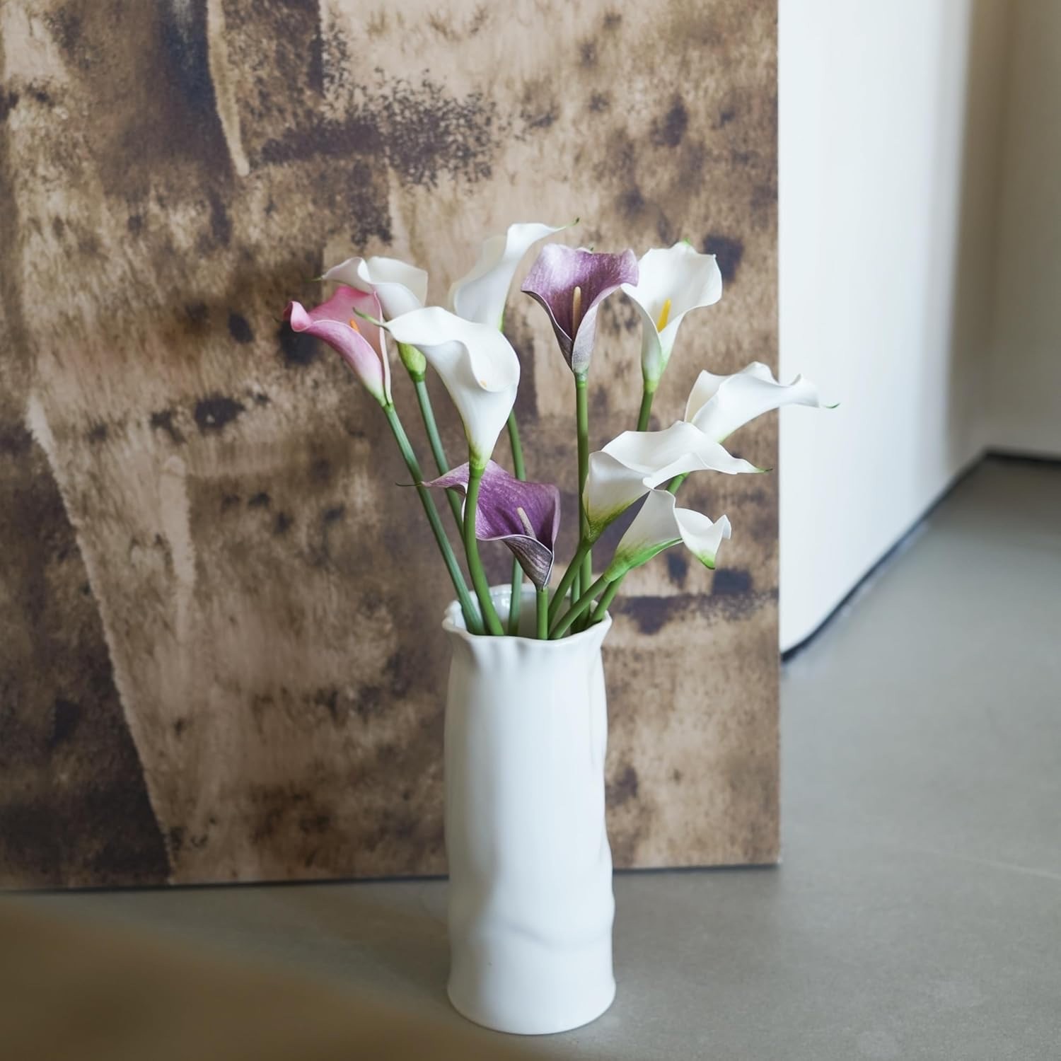 Artificial Calla Lily Flowers, 10pc PU Long Stem Bouquet, White Purple Pink