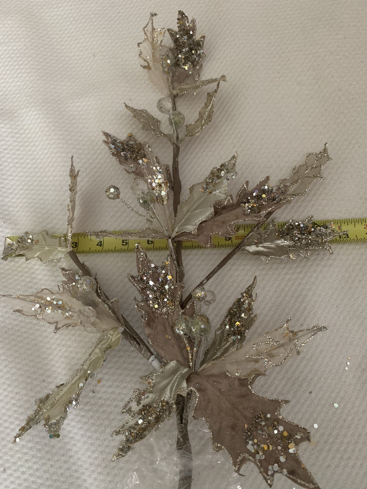 30” Leaf Cluster Floral Stem Decor Platinum Jeweled Glitter Christmas Wedding