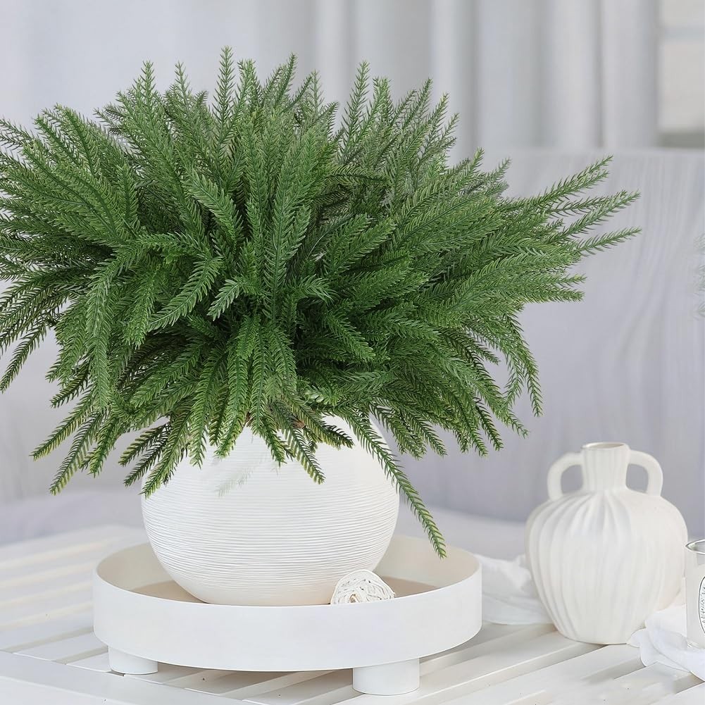 Norfolk Pine Stems 12 pcs,18 inch Norfolk Pine Branches Artificial DIY Greene…