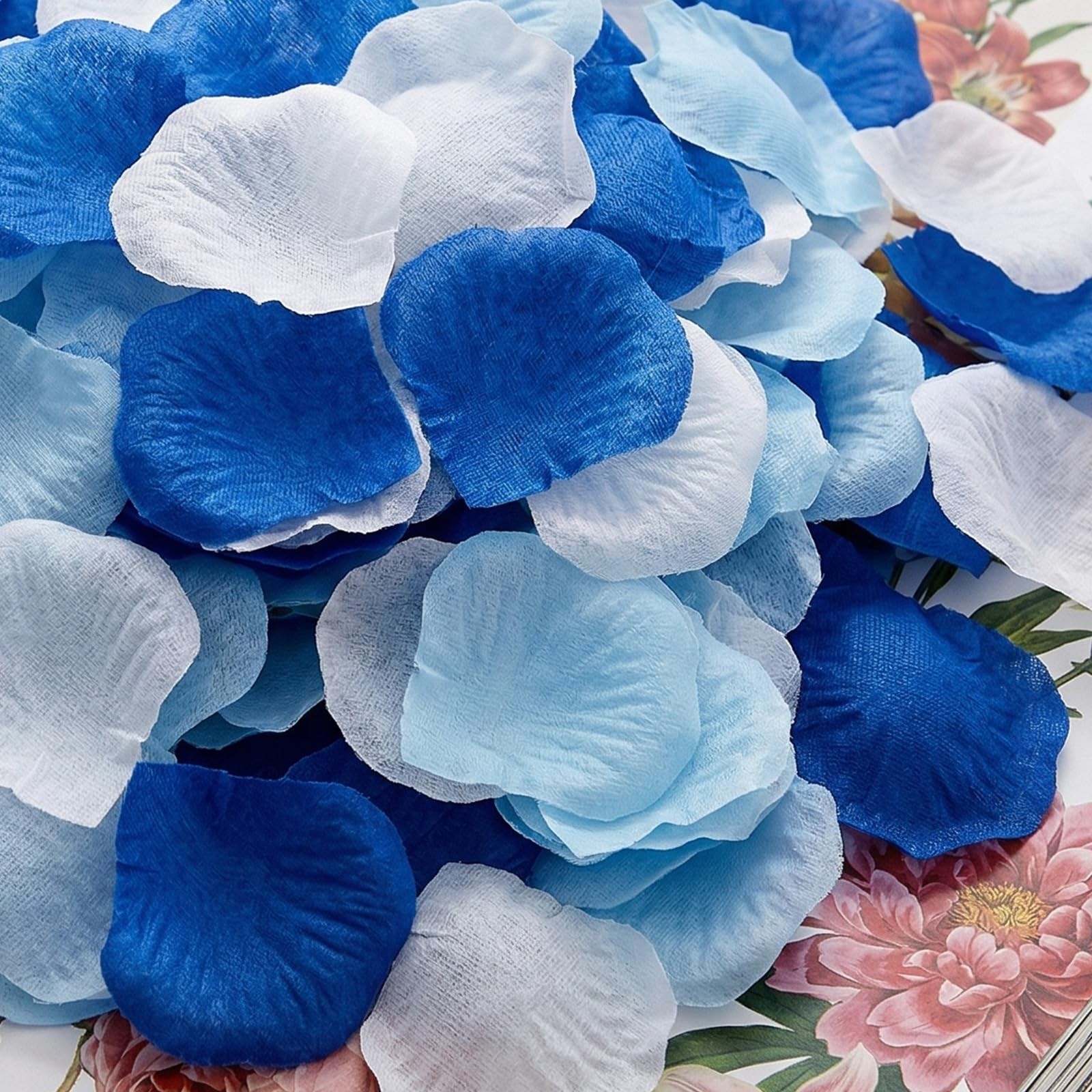 1800PCS Artificial Rose Petals, Dark Blue, Light Blue, White