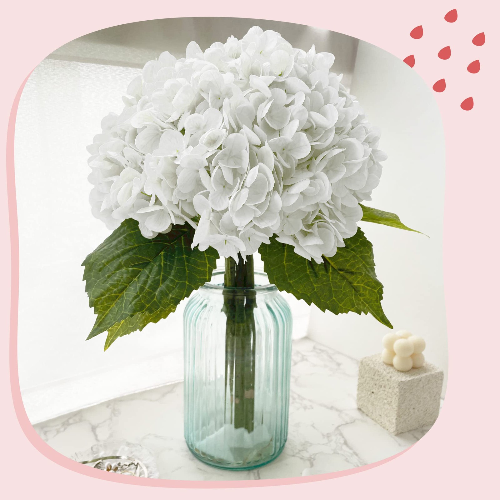 21In White Artificial Hydrangea Flowers 5 Pcs Fake Hydrangea Silk Flowers for…