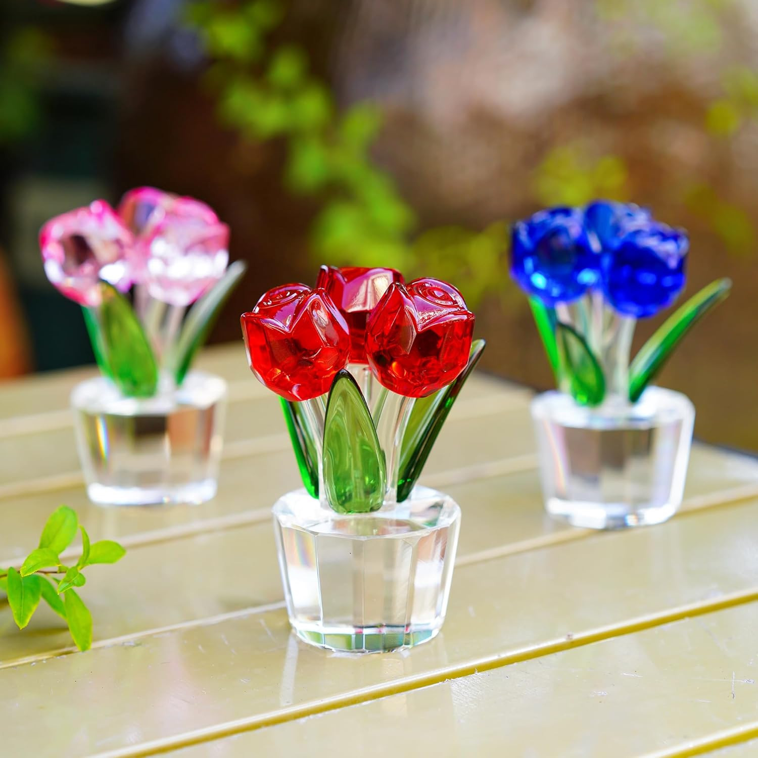 3.2 * 2In Handmade Crystal Red Rose Bouquet Figurine Romantic Rose Flower Gifts