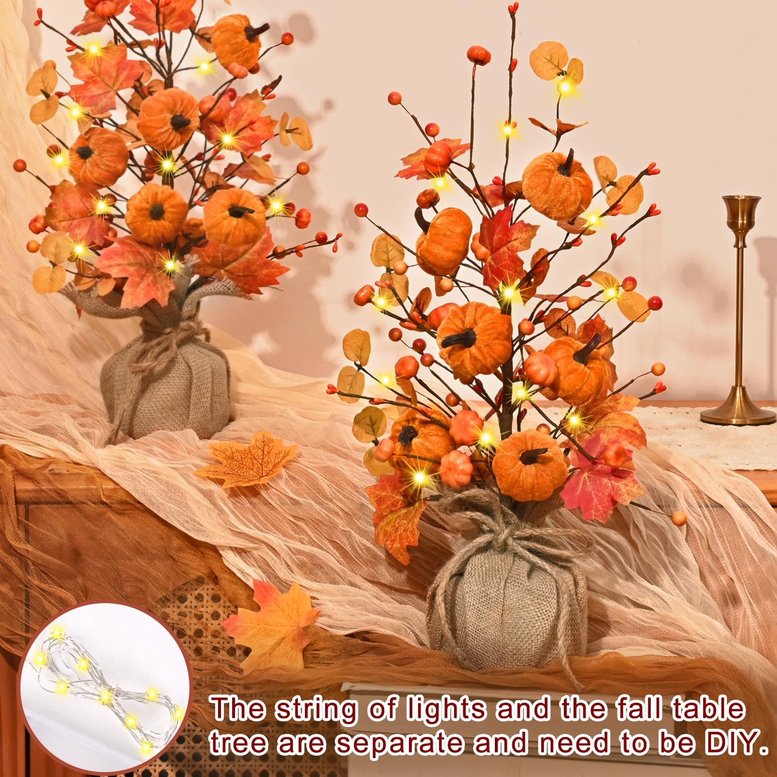 1 PC 18-Inch Artificial Pumpkin Maple Leaf Tree with Lights Fall Table Decor