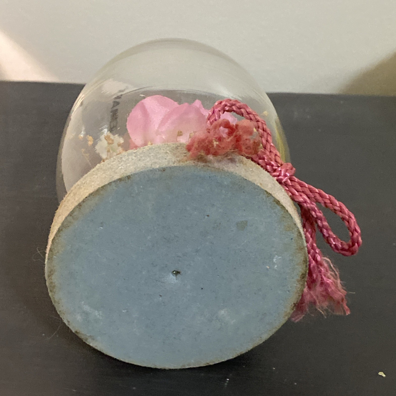 Vintage Glass Dome Decor Faux Dried Pink Rose Plant Floral