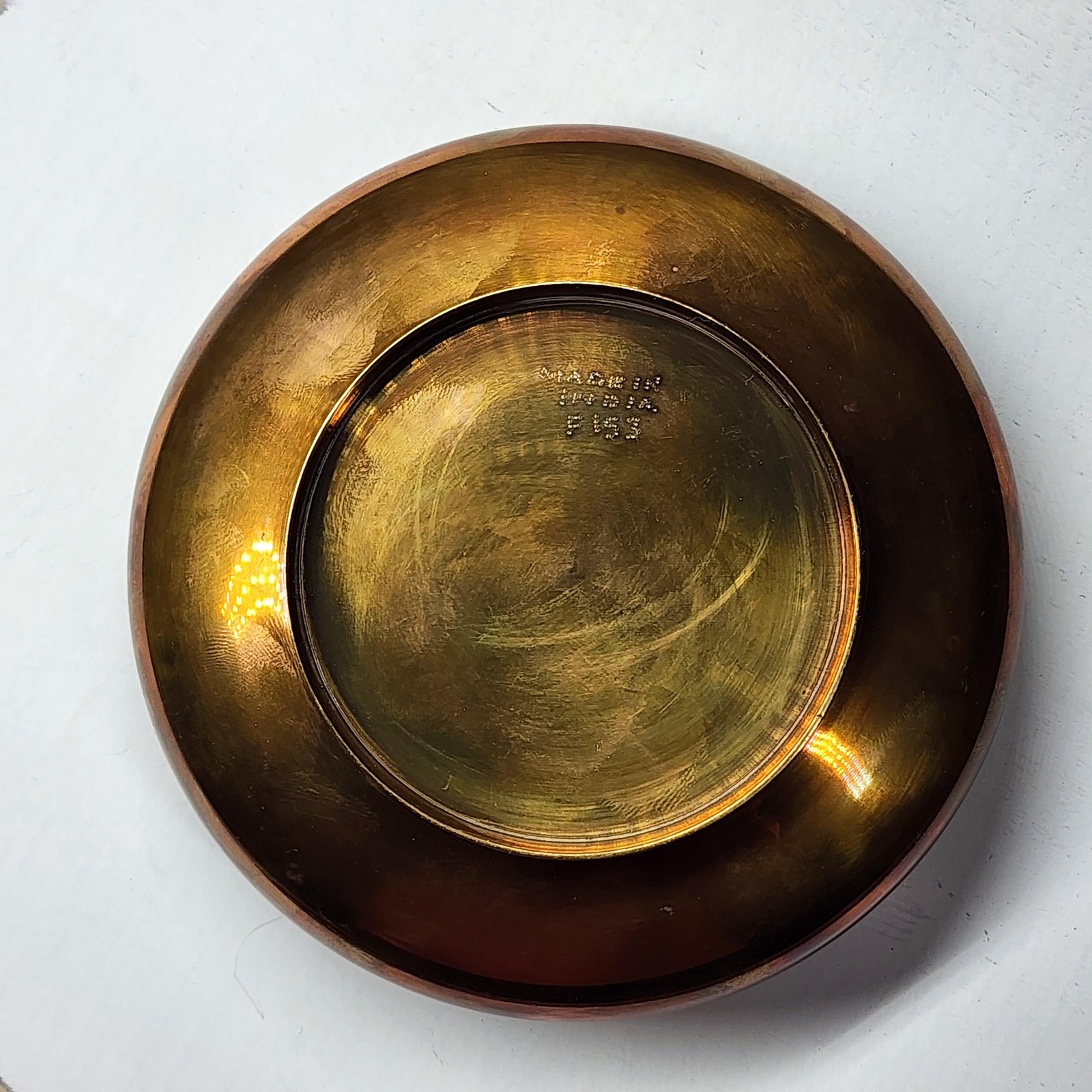 Vintage Brass Copper Flower Pot Frog Bowl 4in Gold Metal Engraved India 80s