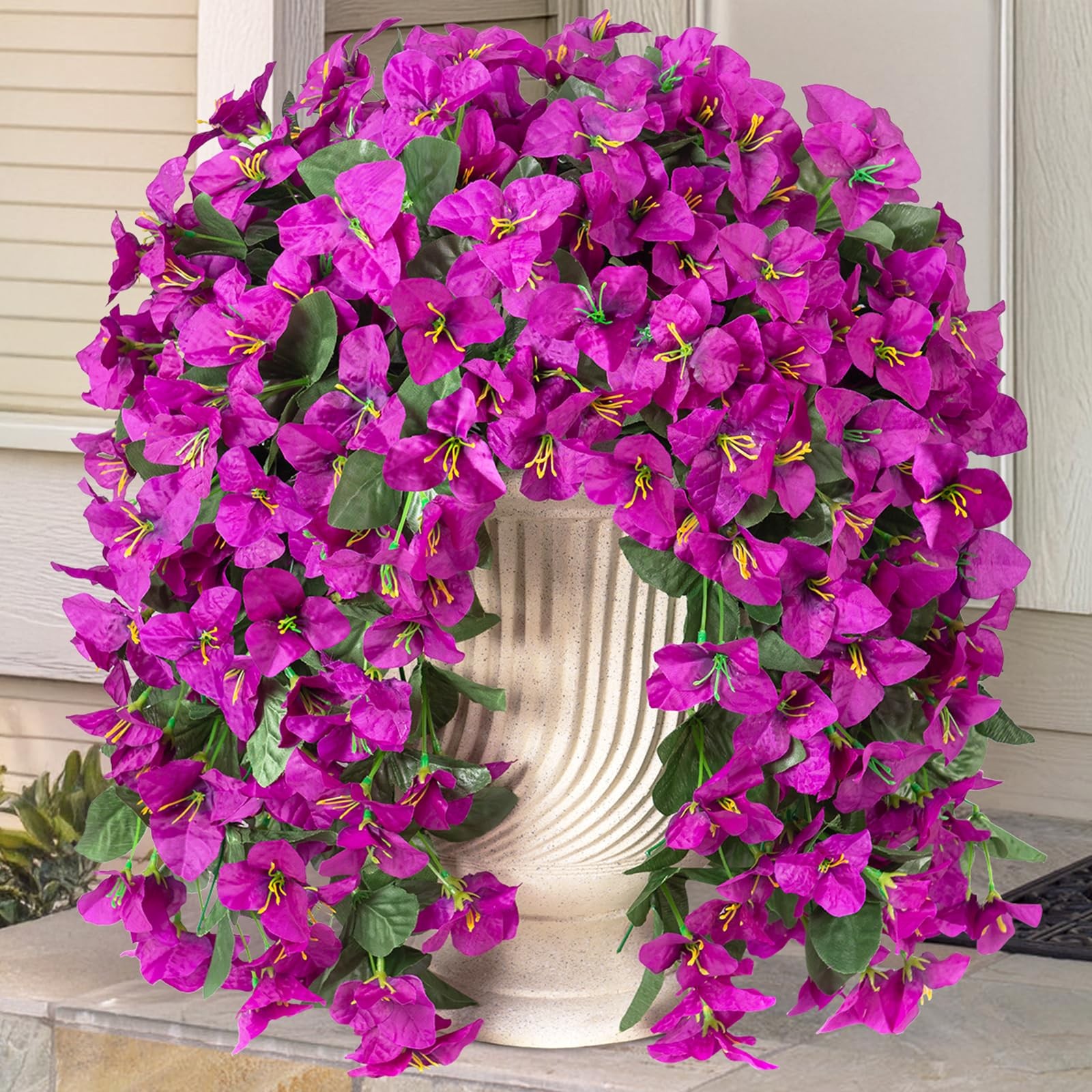 2 pcs Artificial Faux Bougainvillea Flowers Plants for Outdoor Outside Summer…