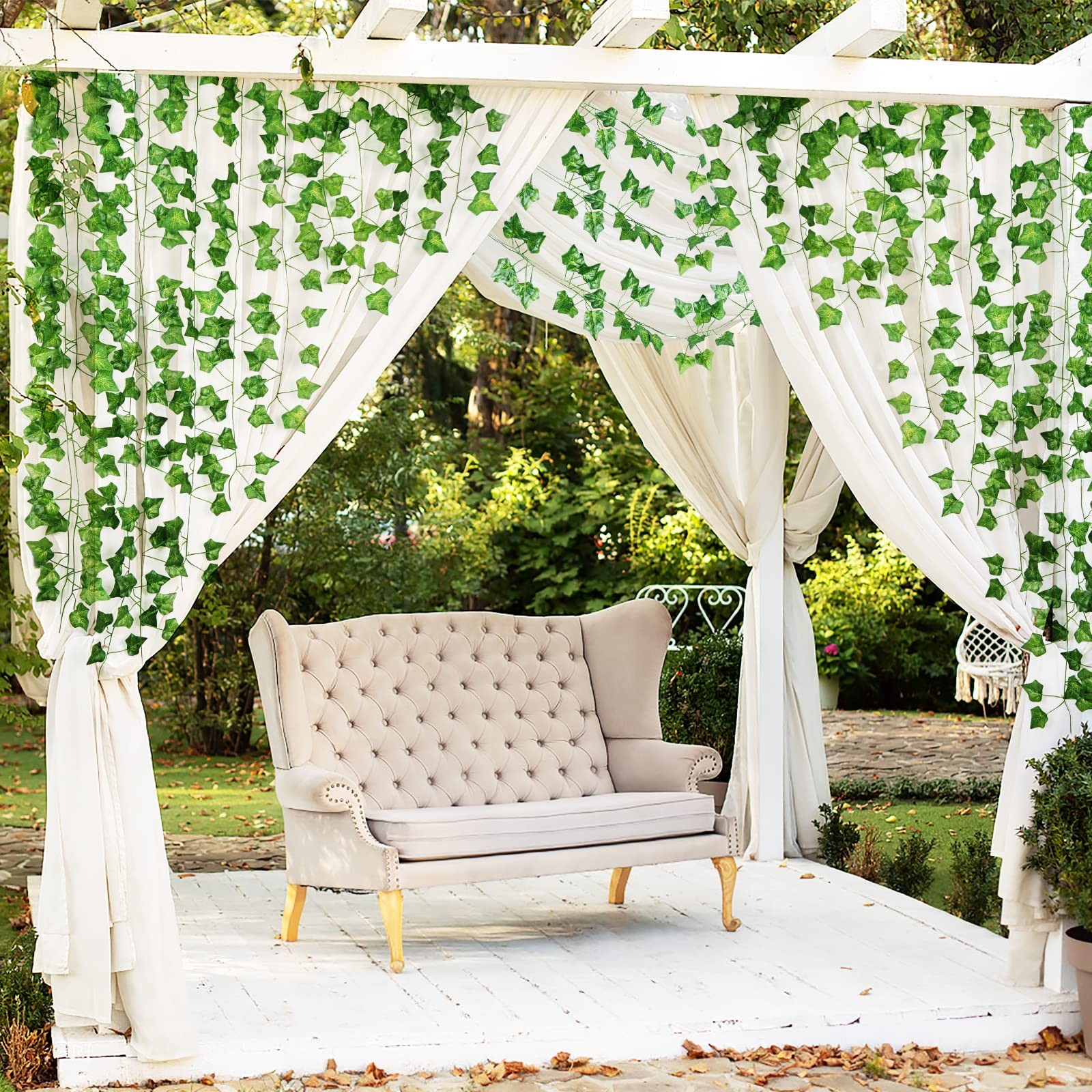 Artificial Ivy Garland 7.2FT Each 80 Leaves 12 Pcs Waterproof for Wall Decor